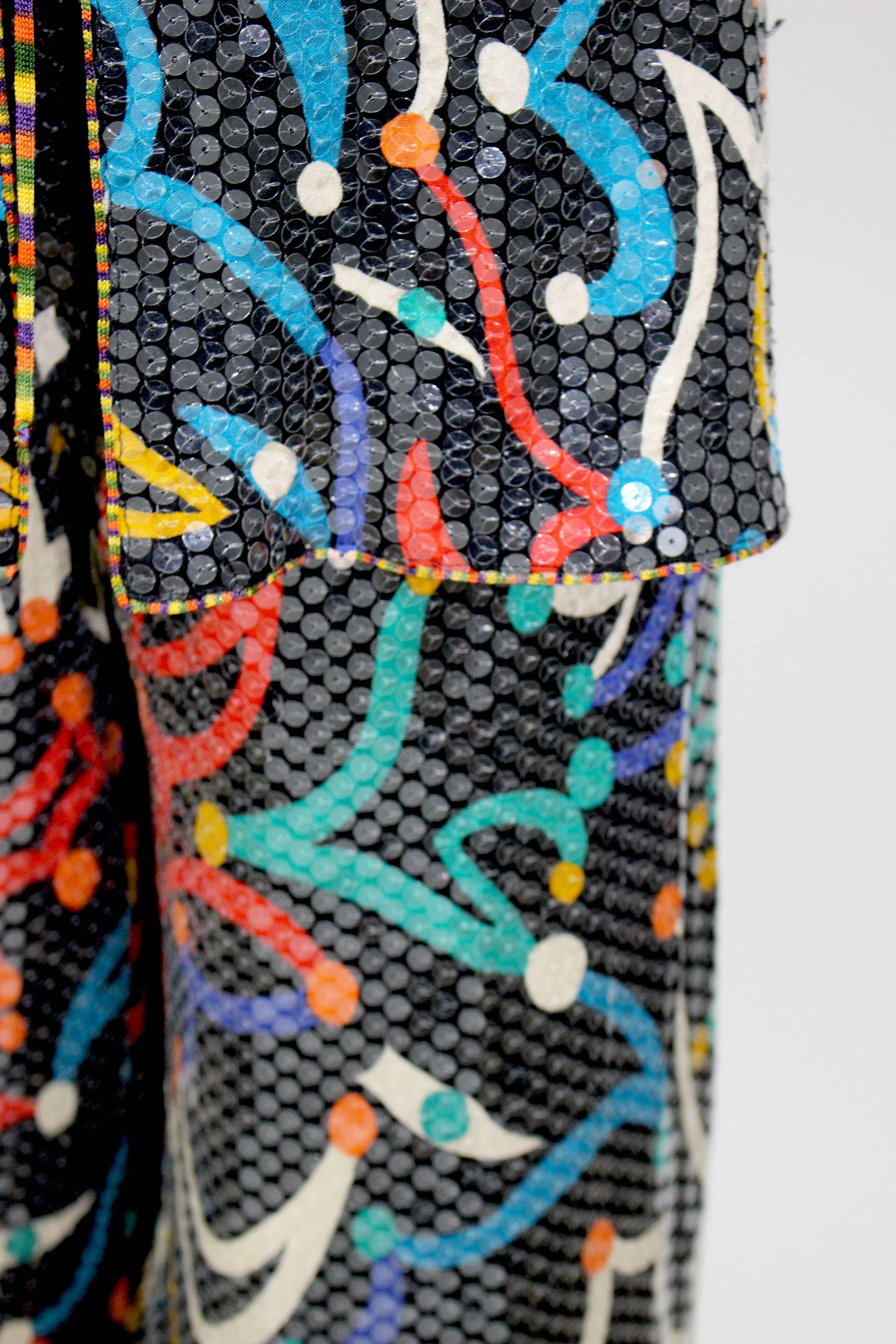Black Vintage Missoni Shimmery Silk Jersey Colorful Print Sequin Top Pant Set