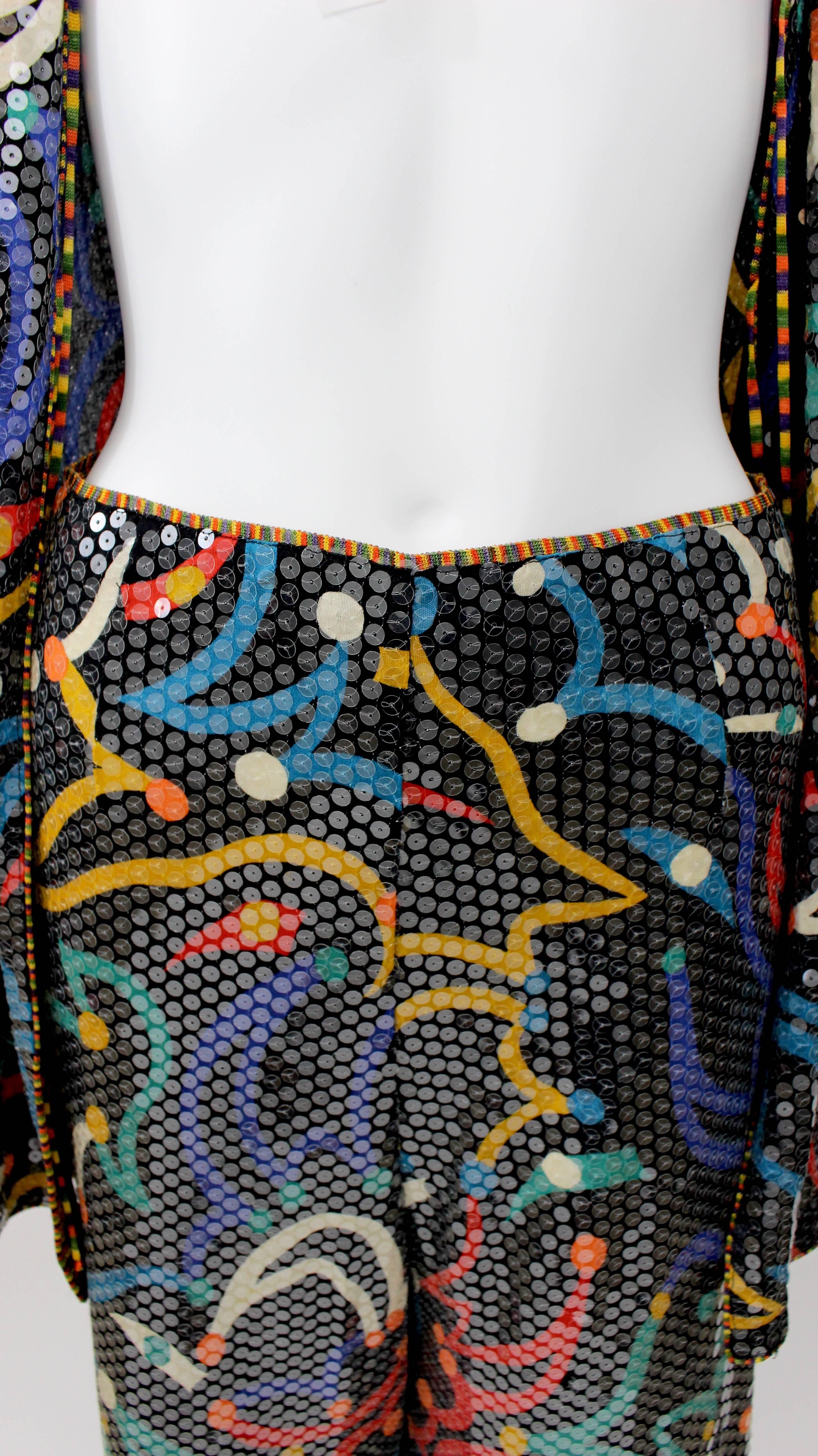 Vintage Missoni Shimmery Silk Jersey Colorful Print Sequin Top Pant Set 1