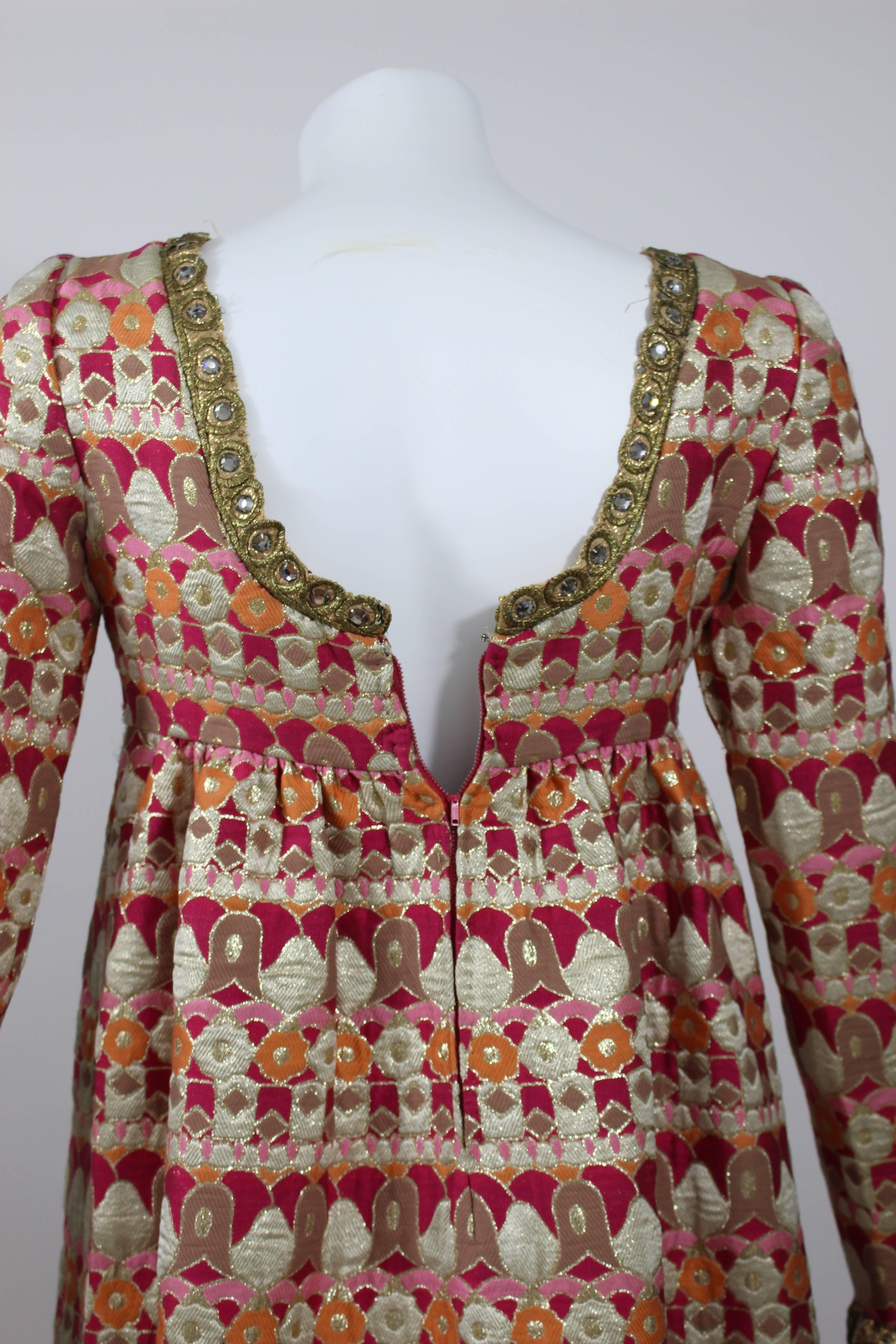 Women's A 1960s Nan Duskin Couture Metallic Brocade Empire Waist Dress  For Sale