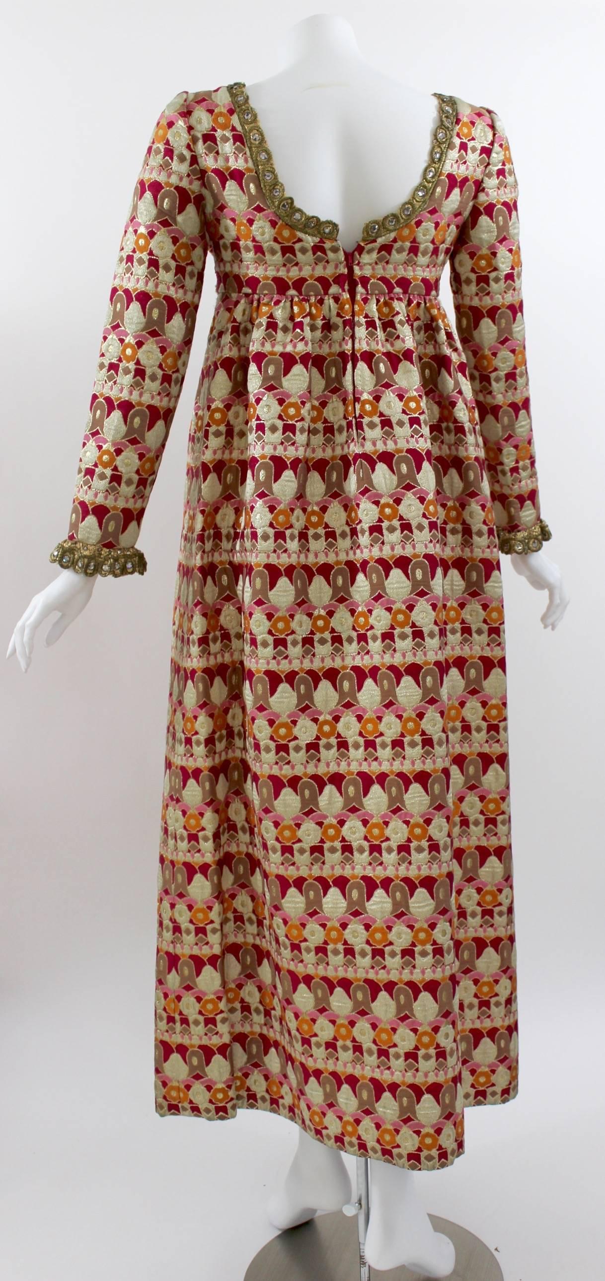A 1960s Nan Duskin Couture Metallic Brocade Empire Waist Dress  In Excellent Condition For Sale In Boca Raton, FL