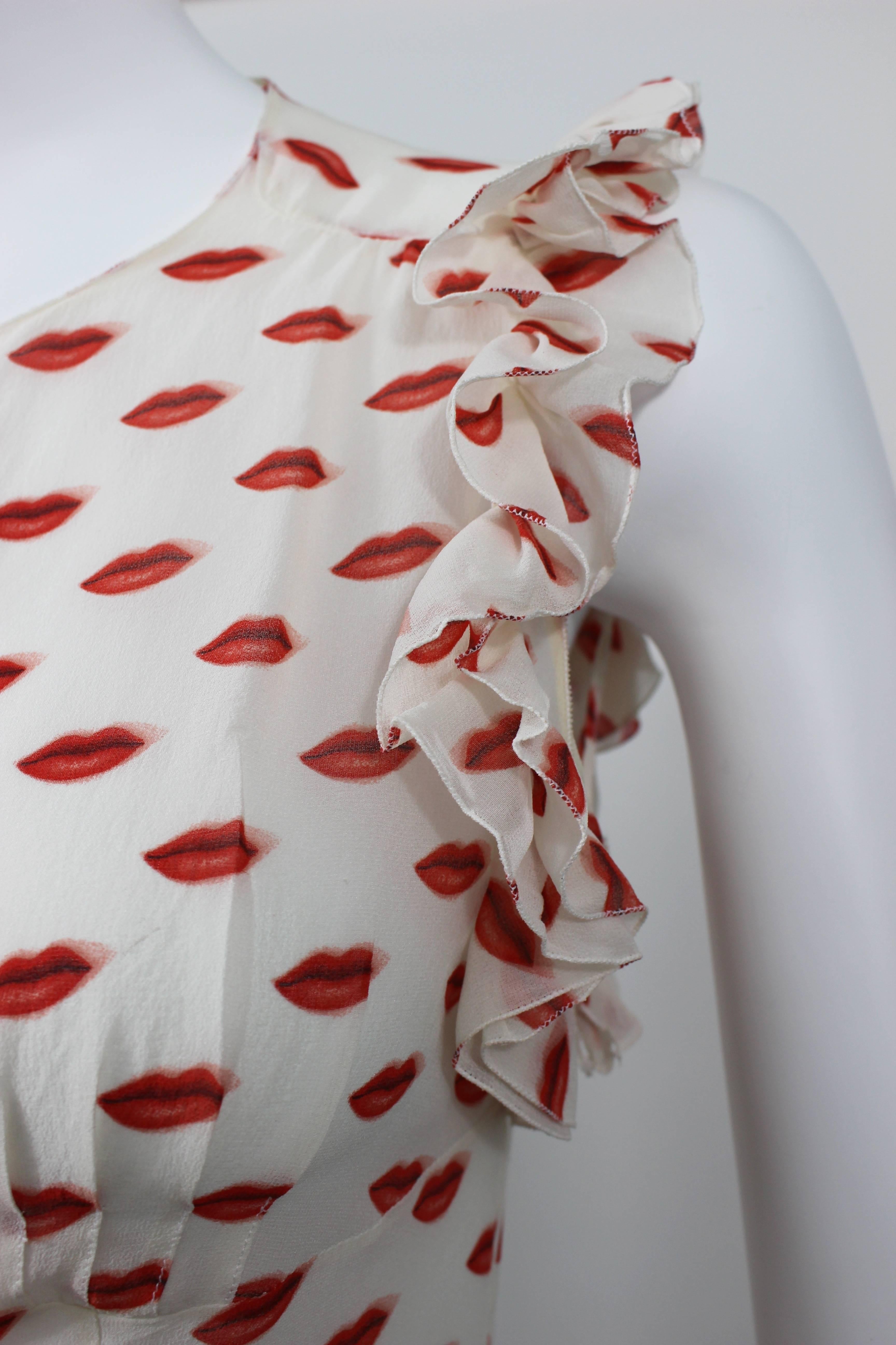 Prada Lips Sleeveless Ruffle Silk Blouse 2012 2