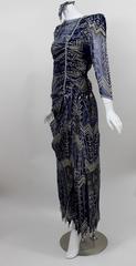 Vintage Zandra Rhodes Hand Painted Silk Dress, Pearl trimmed  Slip & Headpiece