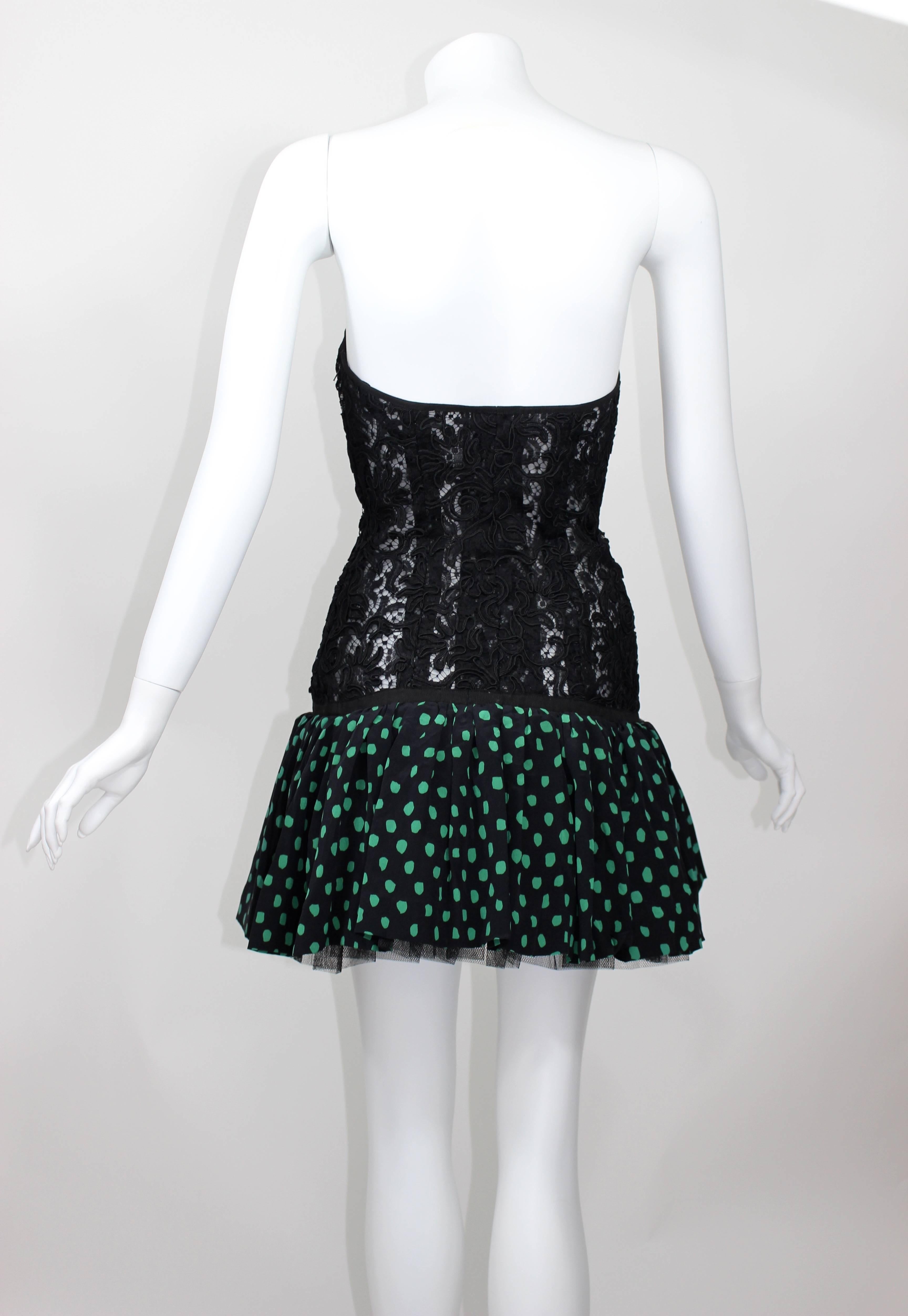 Women's Vintage Yves Saint Laurent Black Strapless Lace and Silk Party Dress YSL