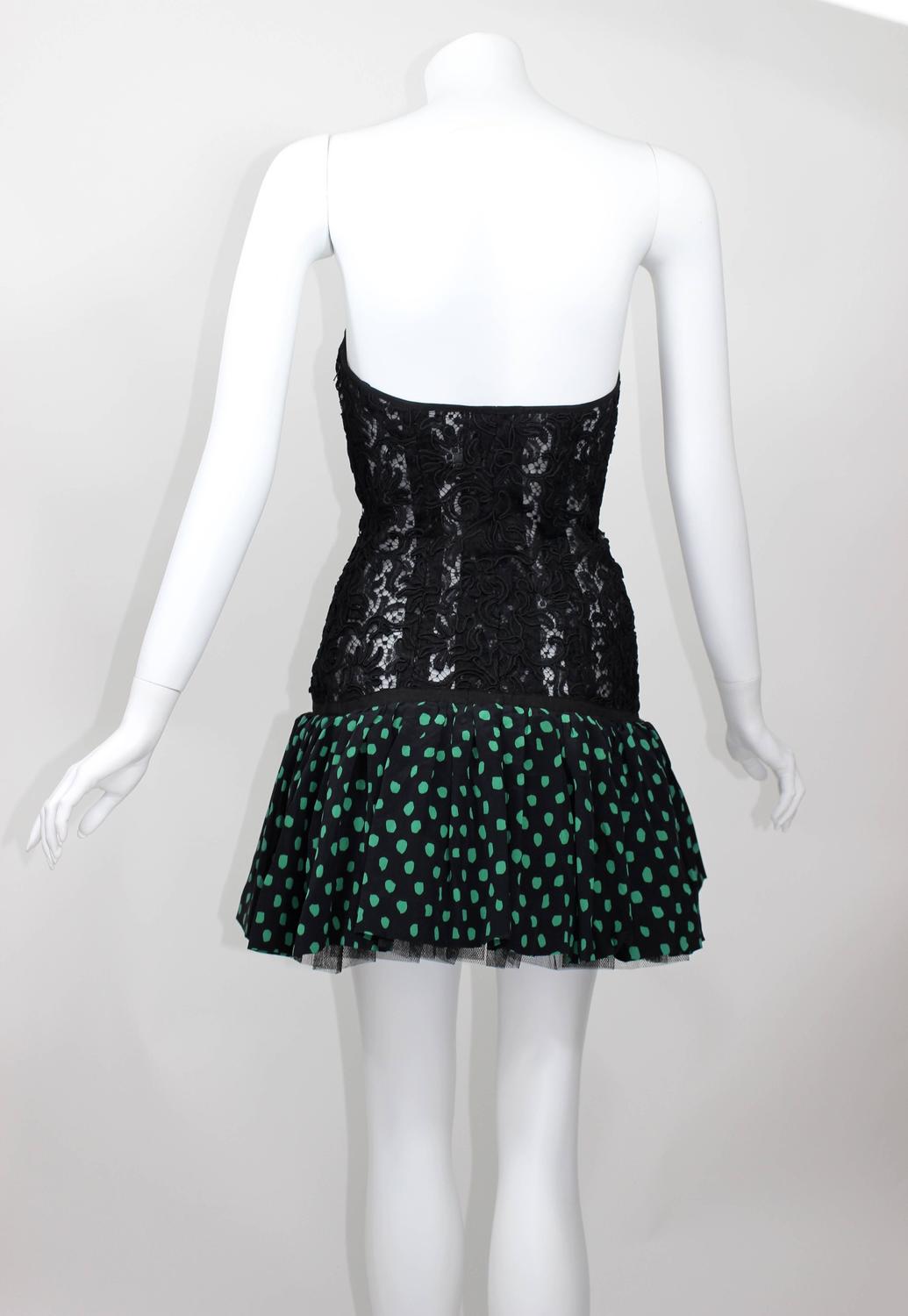 Vintage Yves Saint Laurent Black Strapless Lace and Silk Party Dress YSL For Sale at 1stdibs