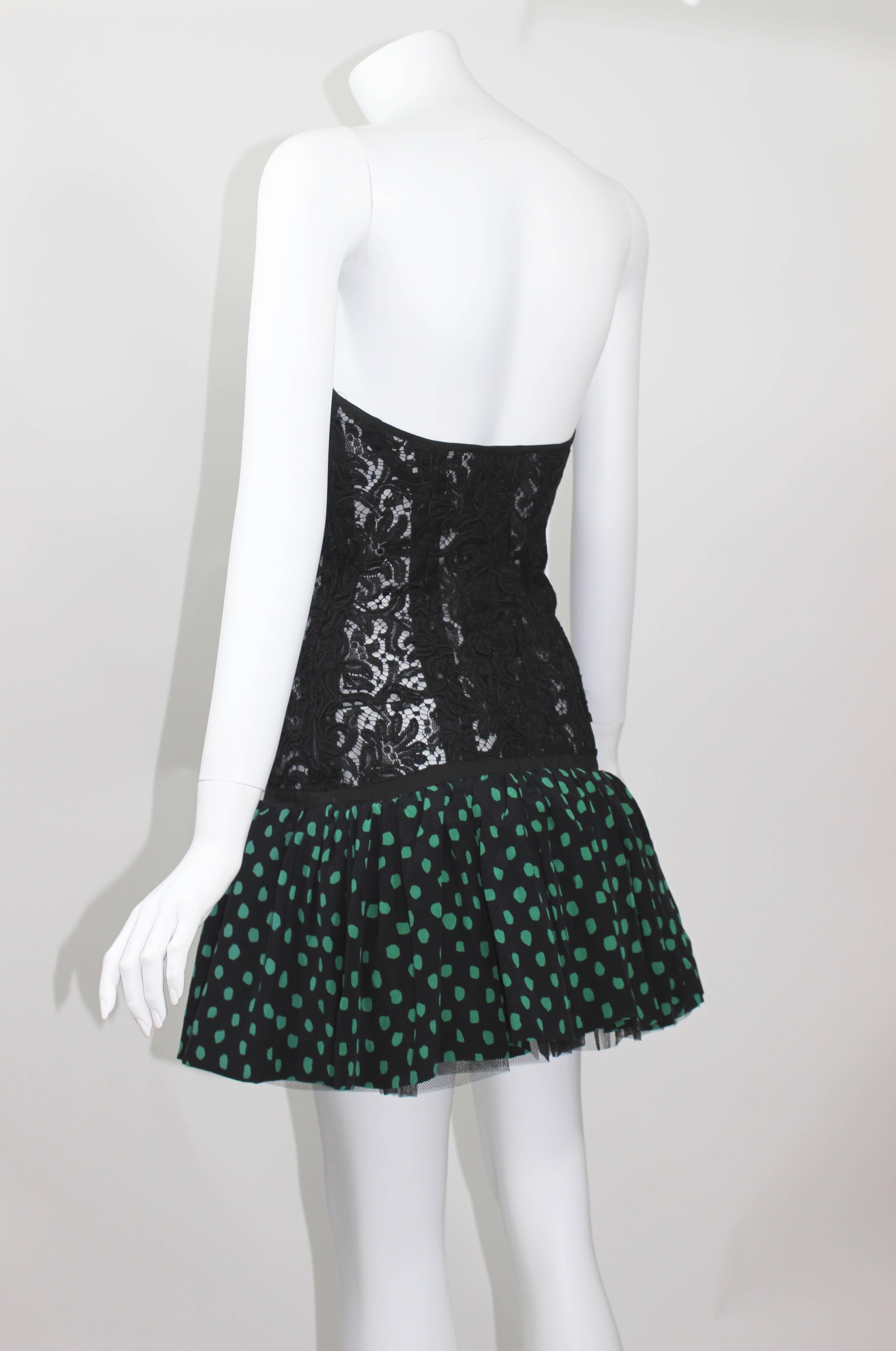 Vintage Yves Saint Laurent Black Strapless Lace and Silk Party Dress YSL In Excellent Condition In Boca Raton, FL