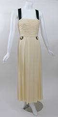 1994 Chanel Ivory Silk chiffon  Ruched Bodice and Pearl Button Dress Vintage