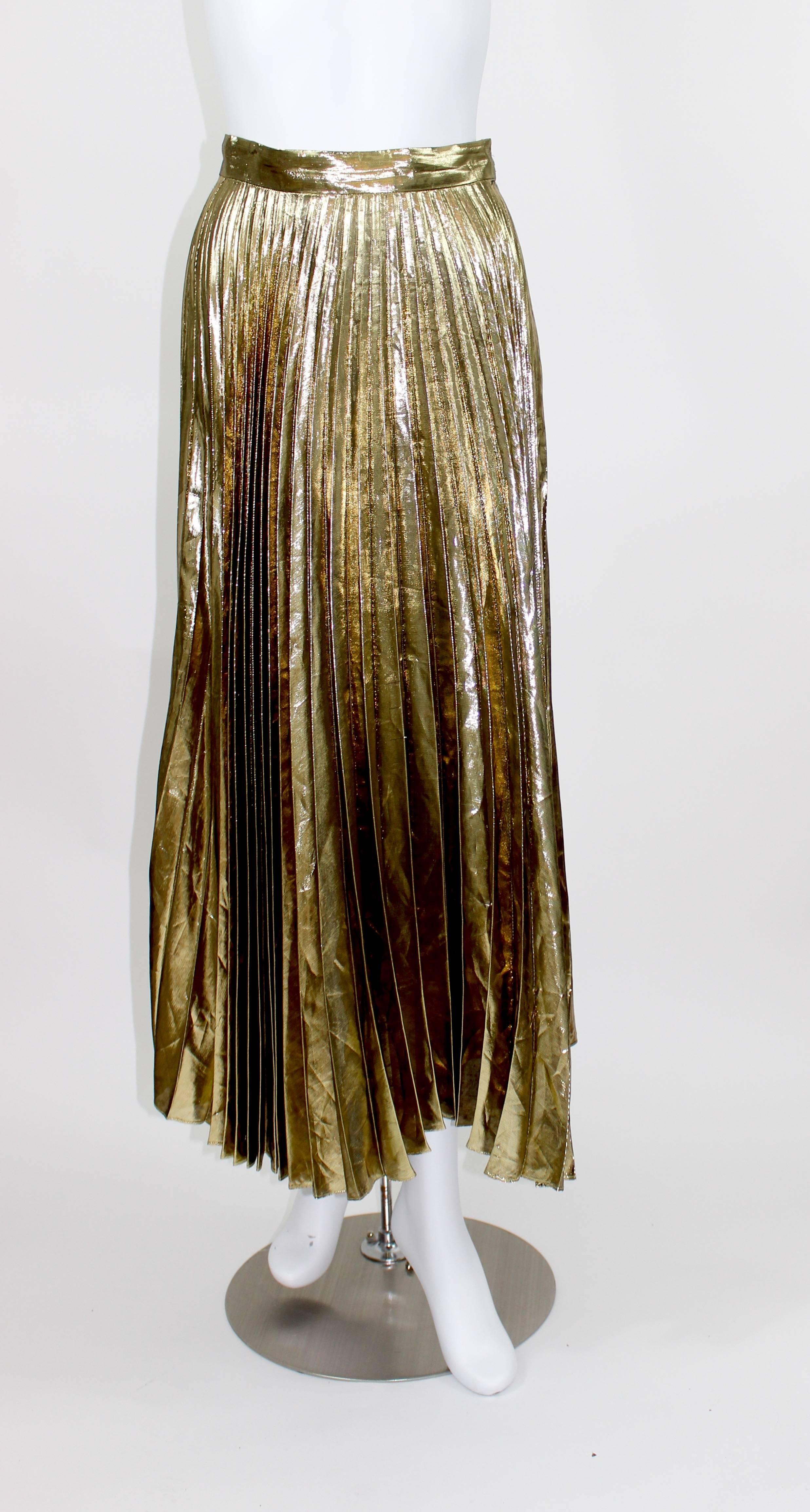 Vintage Halston metallic Gold Akkordeon Faltenrock im Zustand „Hervorragend“ in Boca Raton, FL