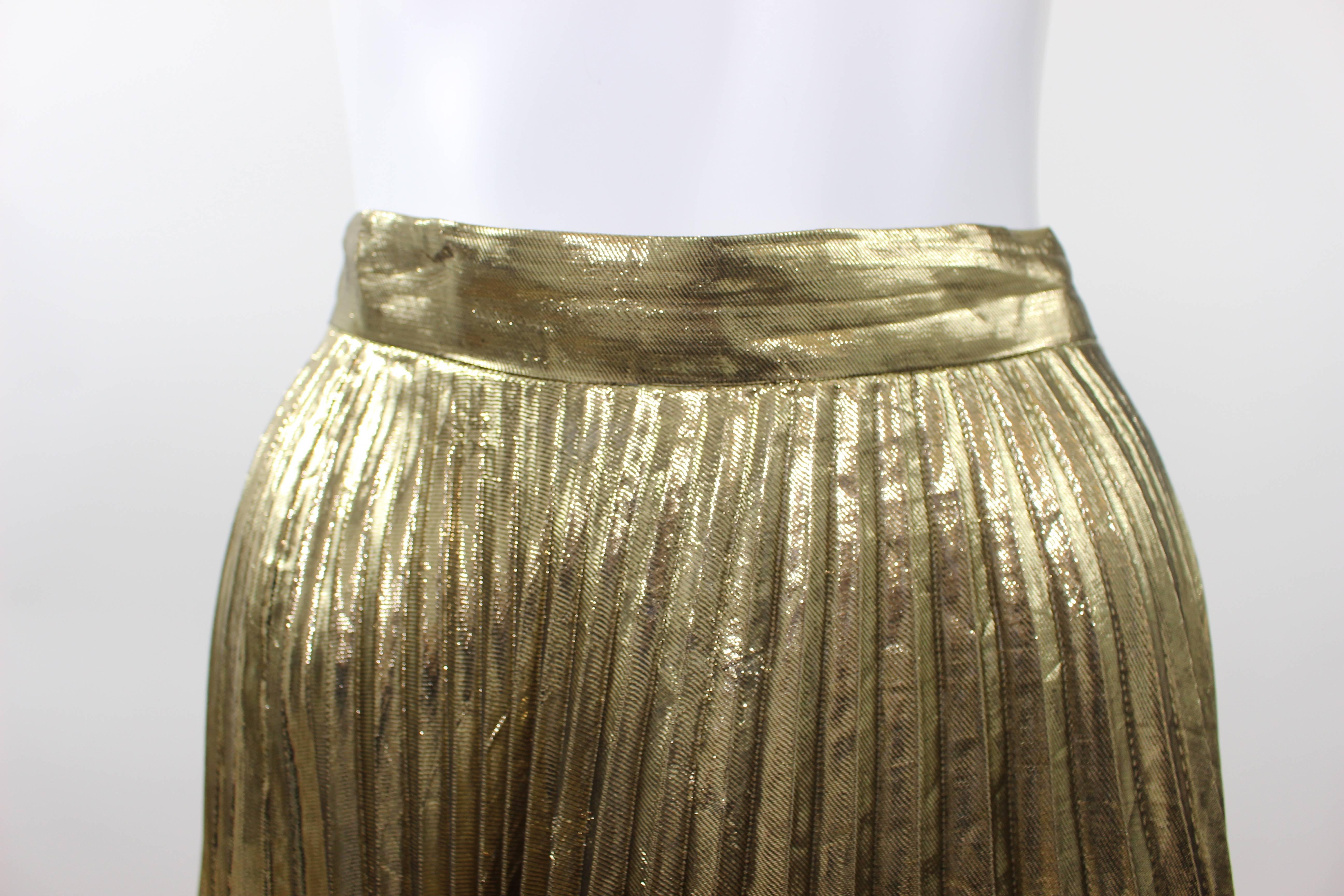 Vintage Halston metallic Gold Akkordeon Faltenrock Damen