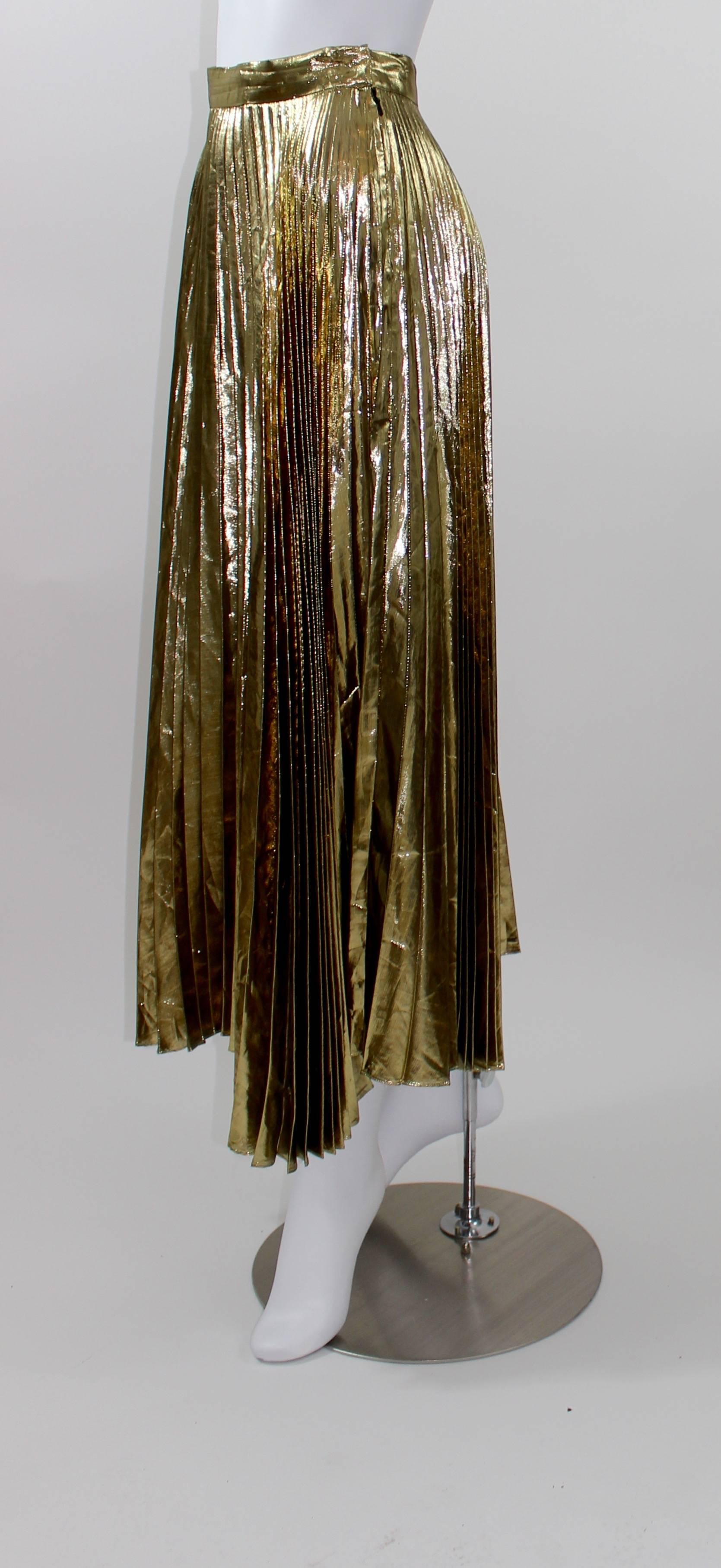 Vintage Halston metallic Gold Akkordeon Faltenrock 1