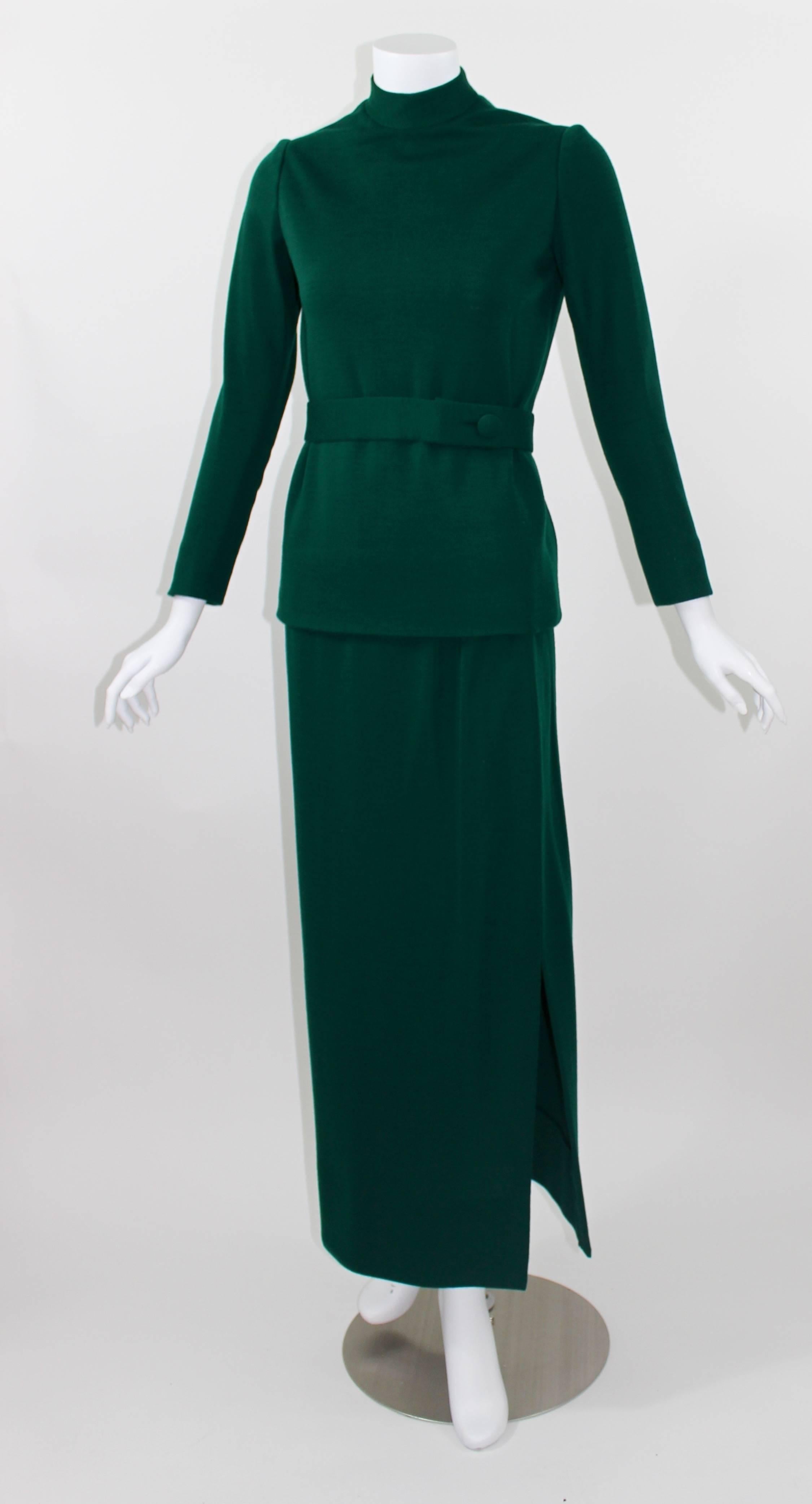 1960s Emerald Green Norman Norell attributed 2pc. Top Skirt Set 1