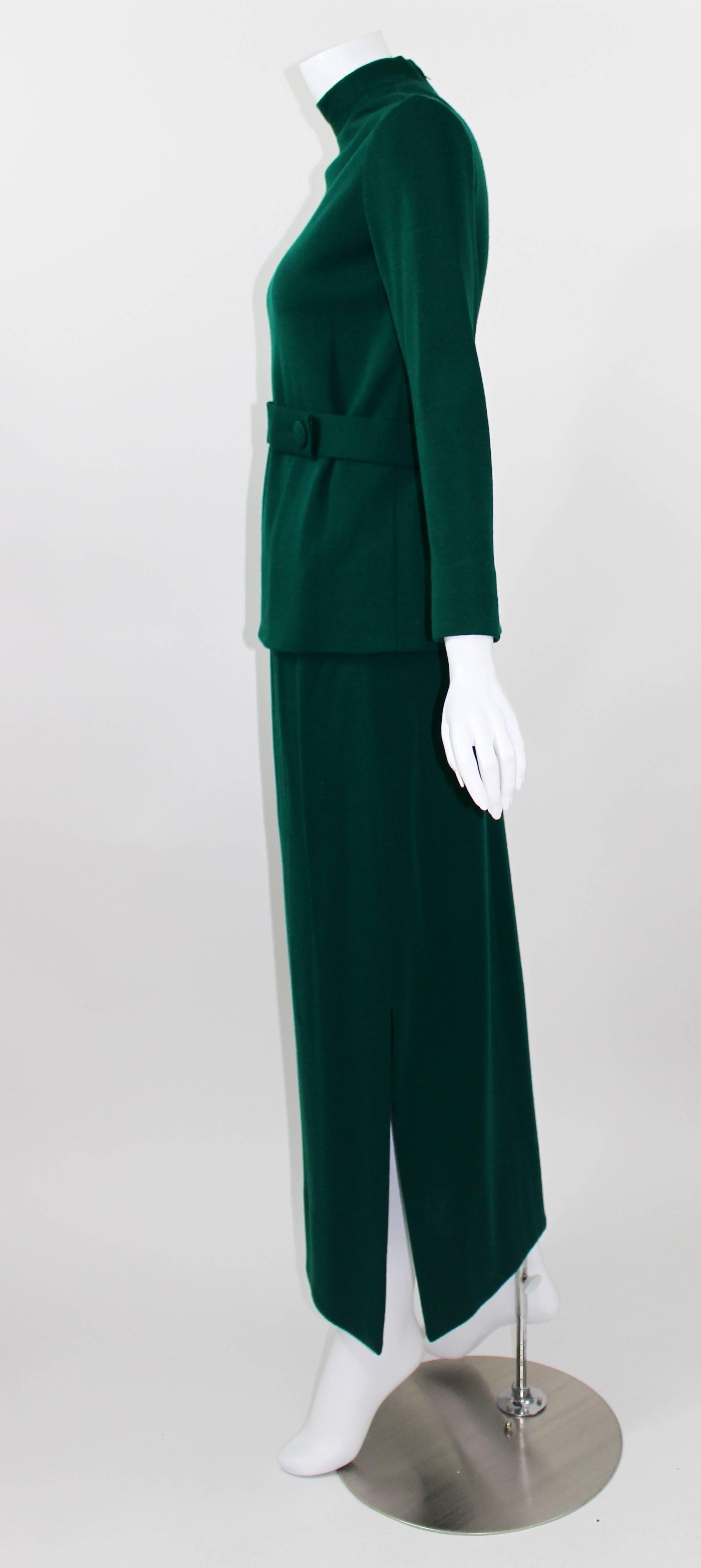 1960s Emerald Green Norman Norell attributed 2pc. Top Skirt Set 2