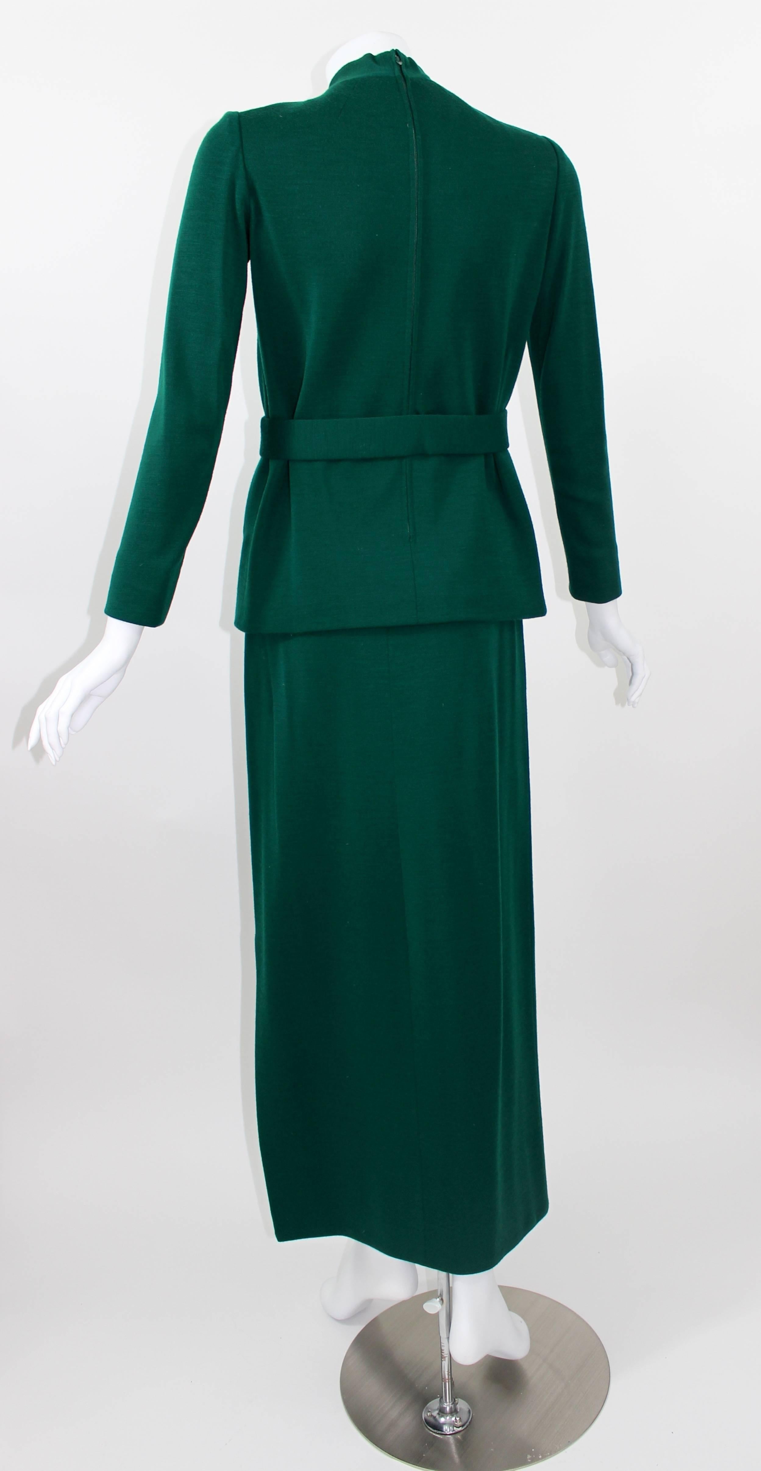 Black 1960s Emerald Green Norman Norell attributed 2pc. Top Skirt Set