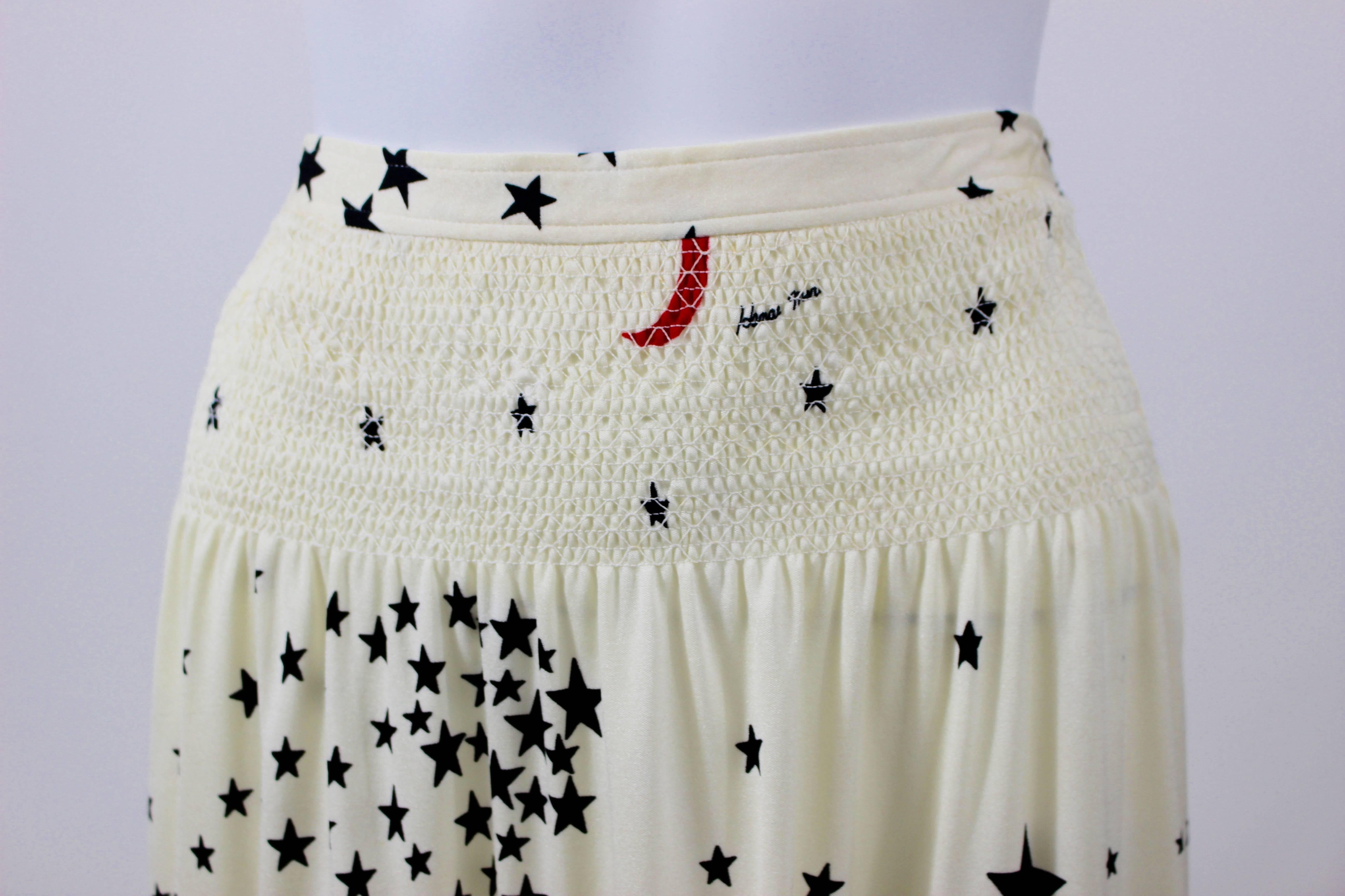 Hanae Mori Vintage Moon & Stars Print Maxi Skirt In Excellent Condition In Boca Raton, FL