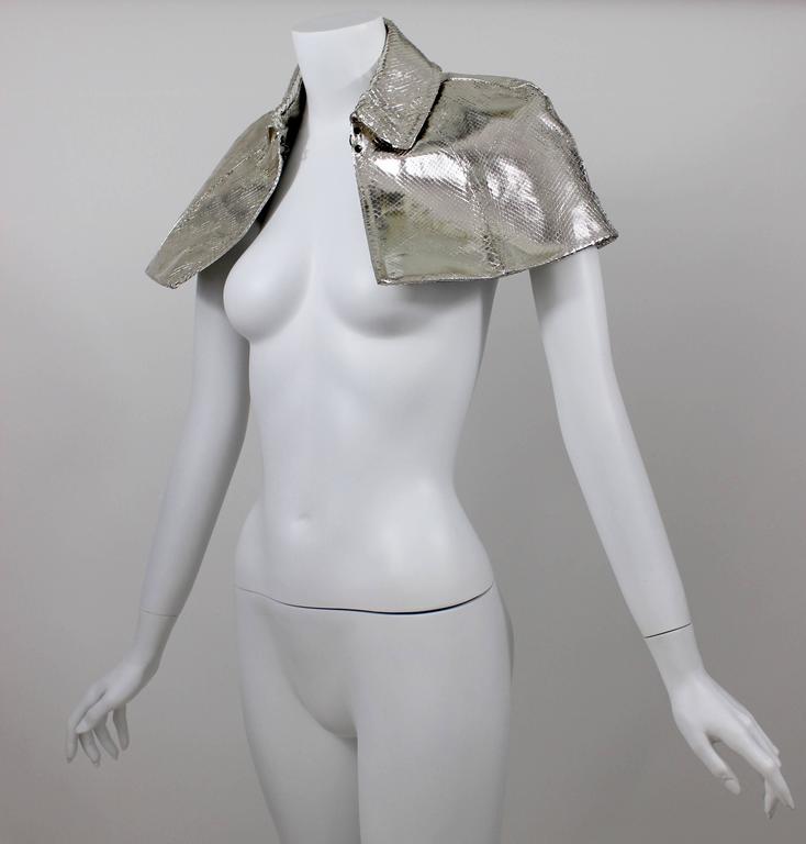 Burberry Cropped Silver metallic Python Cape Spring 2013 Runway For Sale 1