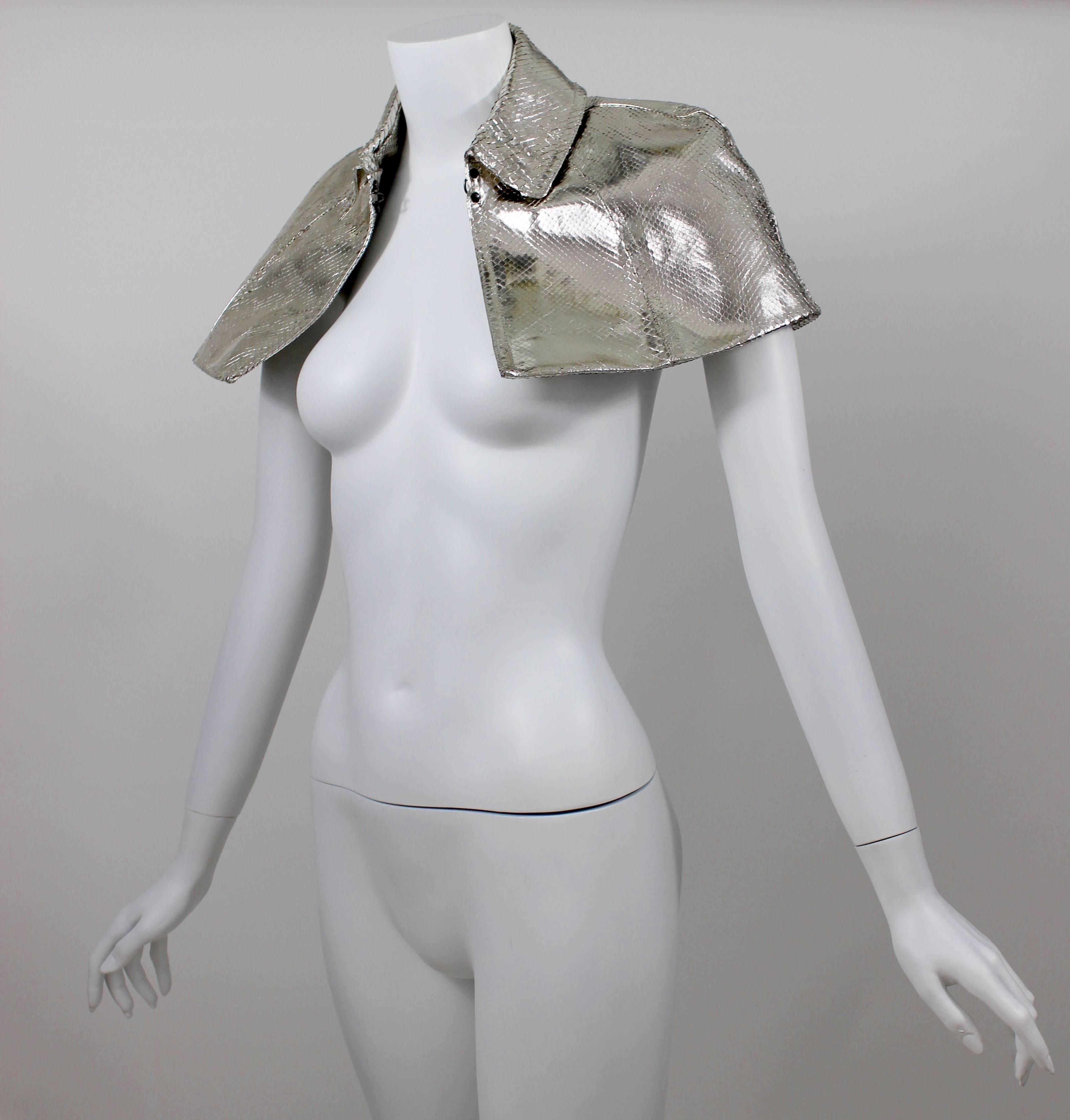 Women's Burberry Cropped Silver metallic Python Cape Spring 2013 Runway For Sale