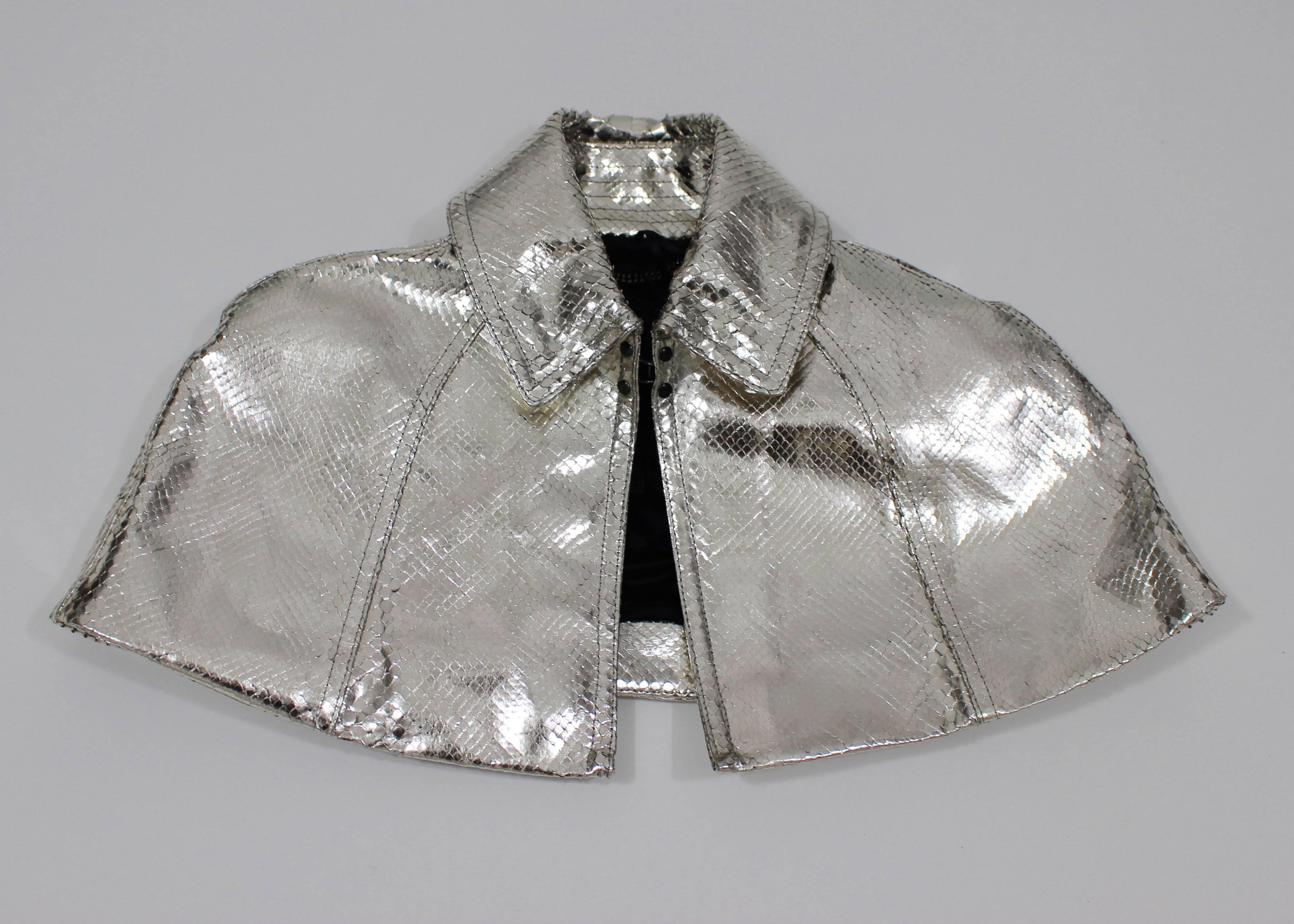 Burberry Cropped Silver metallic Python Cape Spring 2013 Runway For Sale 2