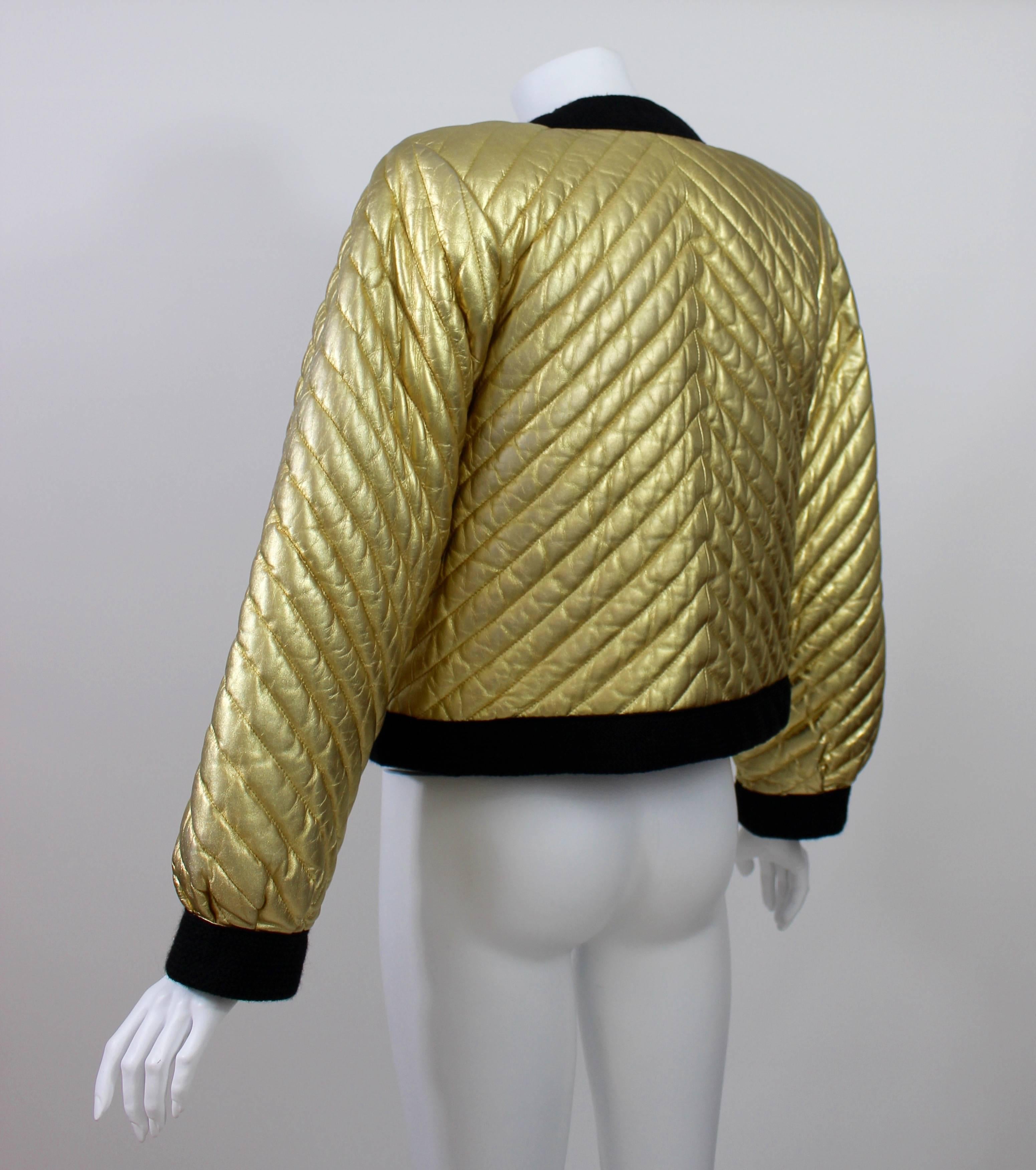 Marrone Vintage By YSL - Giacca bomber in pelle trapuntata oro metallizzato  Yves Saint Laurent