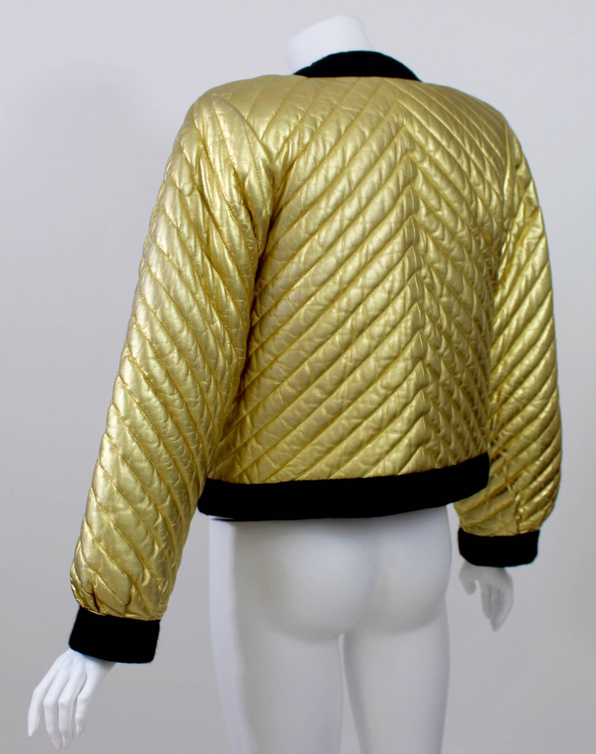 Vintage YSL Metallic Gold Quilted Leather Bomber Jacket Yves Saint ...