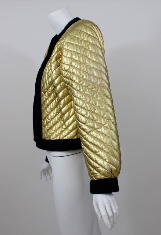 Vintage YSL Metallic Gold Quilted Leather Bomber Jacket Yves Saint