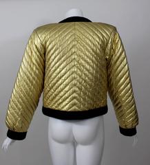 Vintage YSL Metallic Gold Quilted Leather Bomber Jacket  Yves Saint Laurent