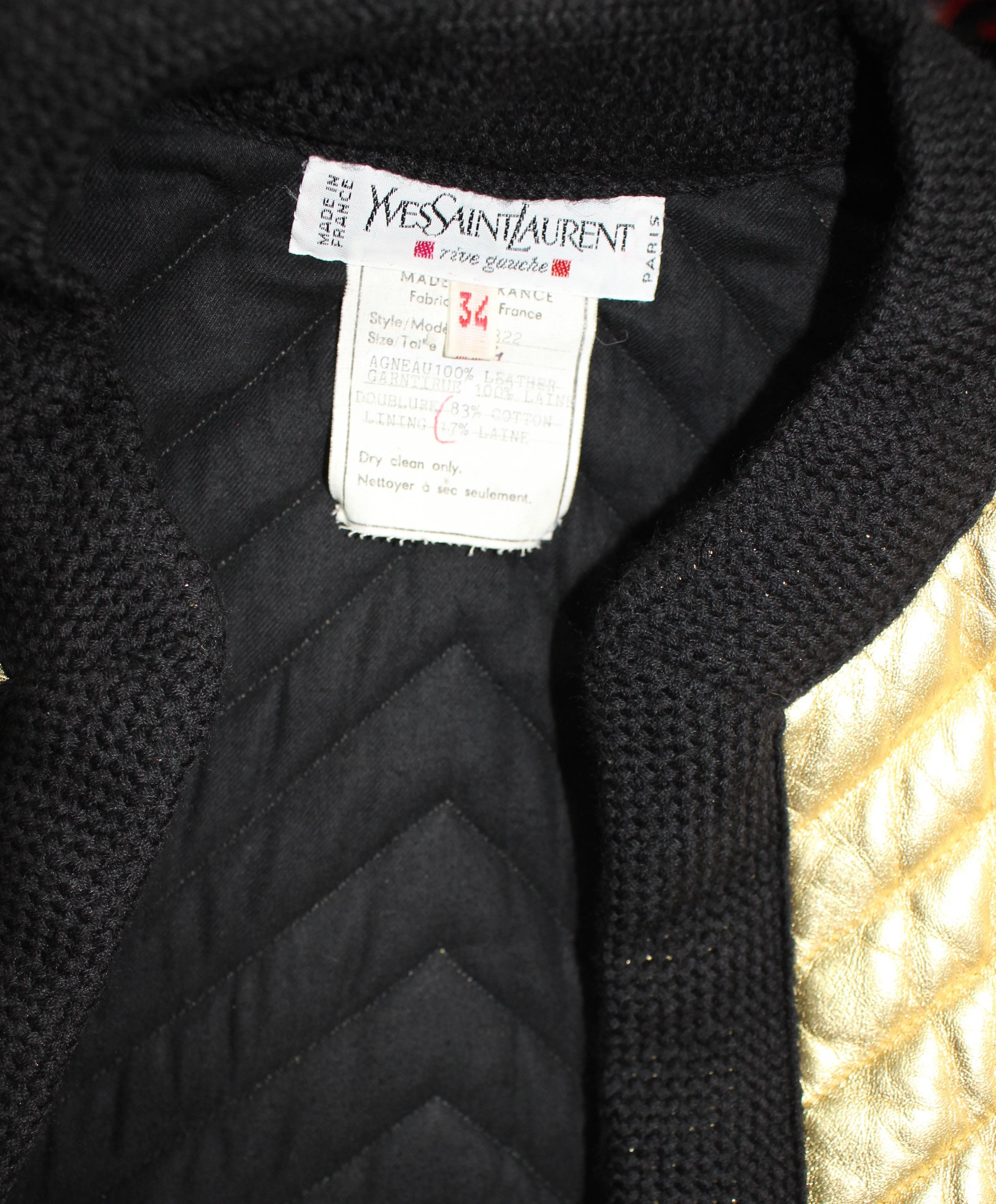Vintage YSL Metallic Gold Quilted Leather Bomber Jacket  Yves Saint Laurent In Excellent Condition In Boca Raton, FL