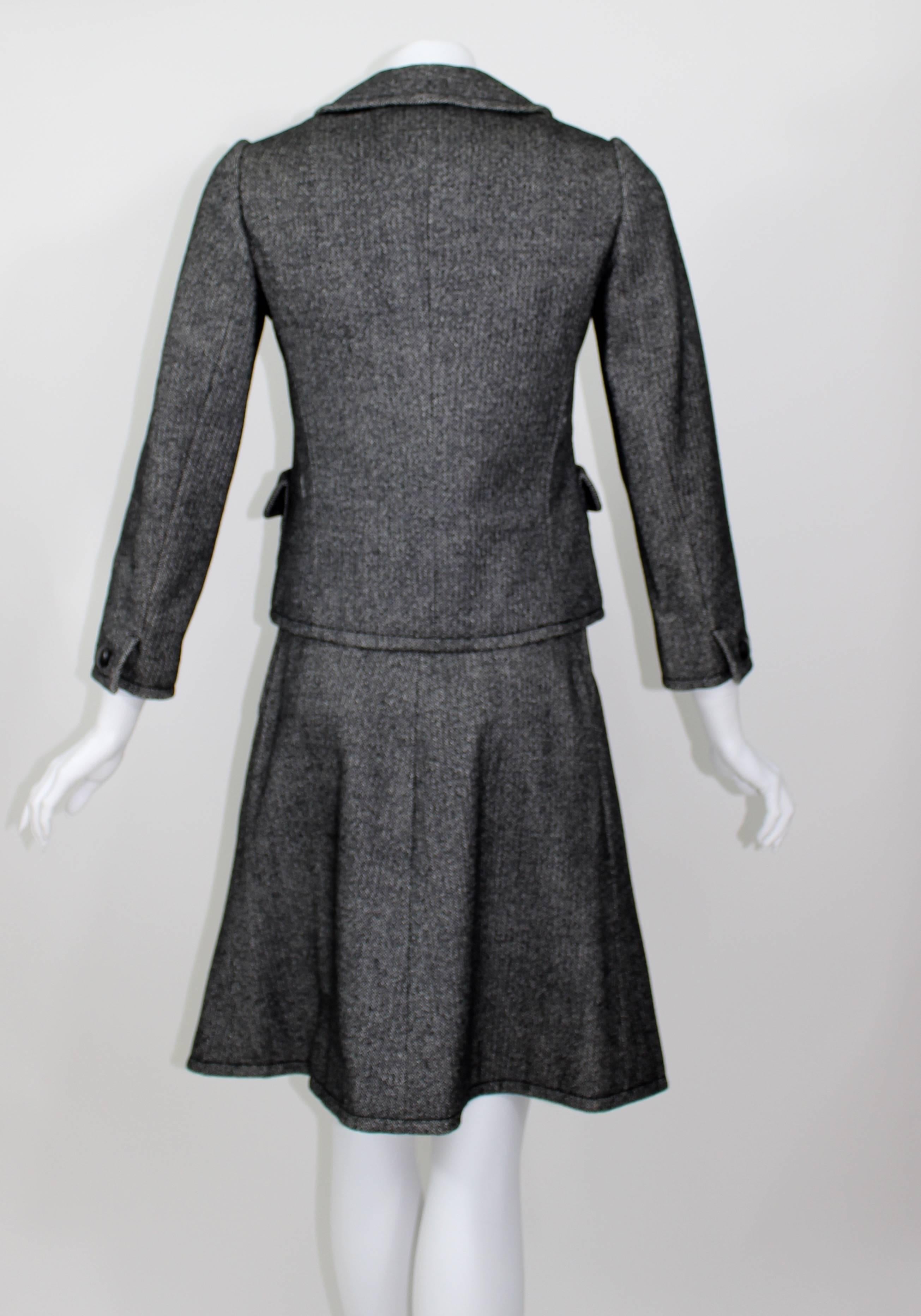 Gray Vintage 1960s Bergdorf Goodman Wool Skirt Suit