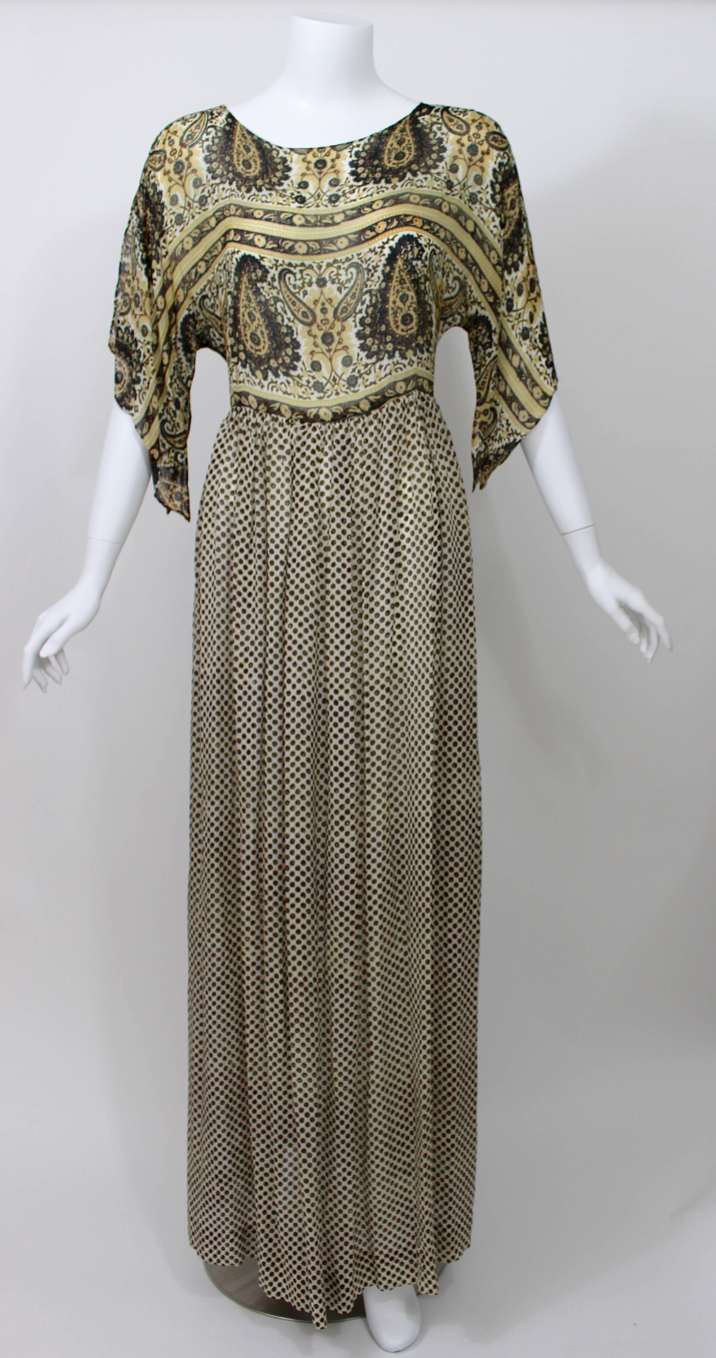 Gray Vintage 1970s Bergdorf Goodman India Silk Maxi Dress