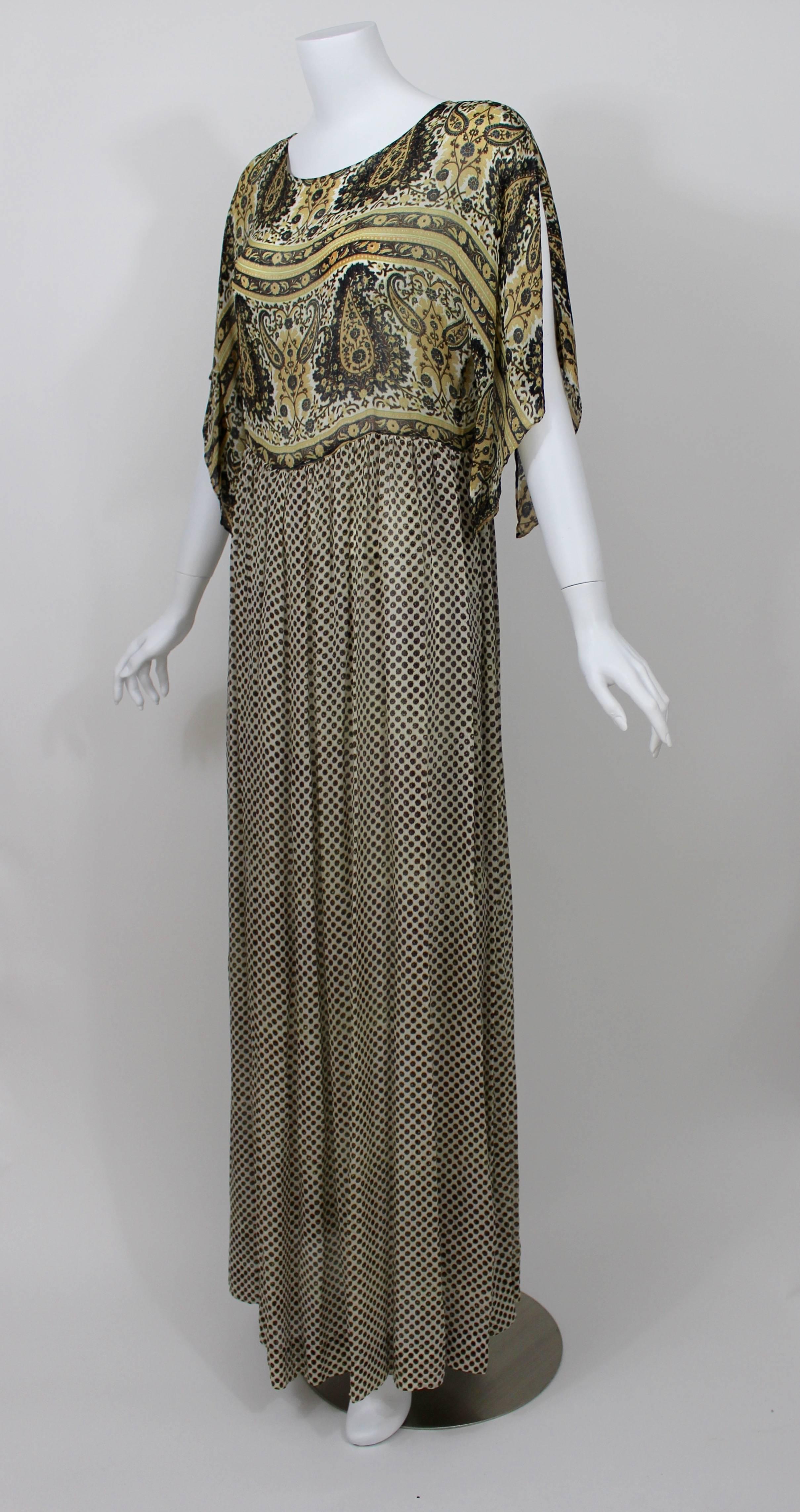 Vintage 1970s Bergdorf Goodman India Silk Maxi Dress In Excellent Condition In Boca Raton, FL