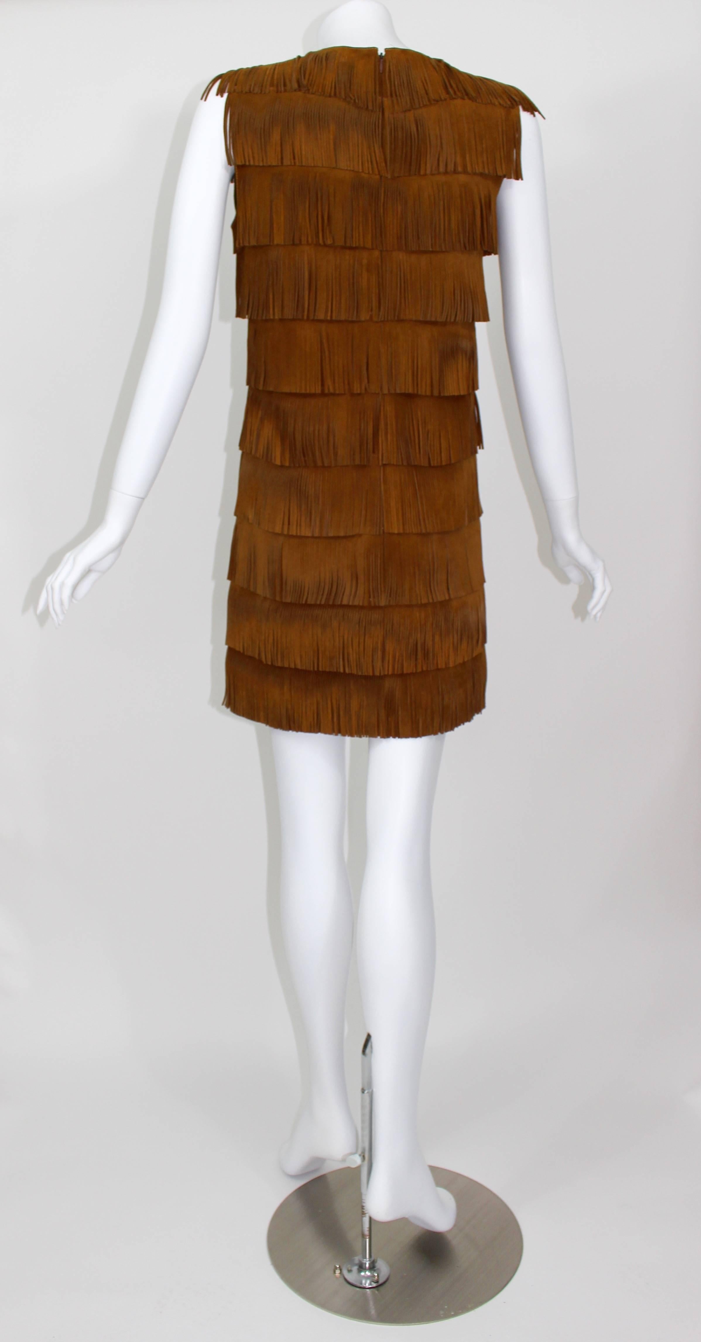 Prada Brown Suede Fringe Shift Dress Spring 2007 In Excellent Condition In Boca Raton, FL