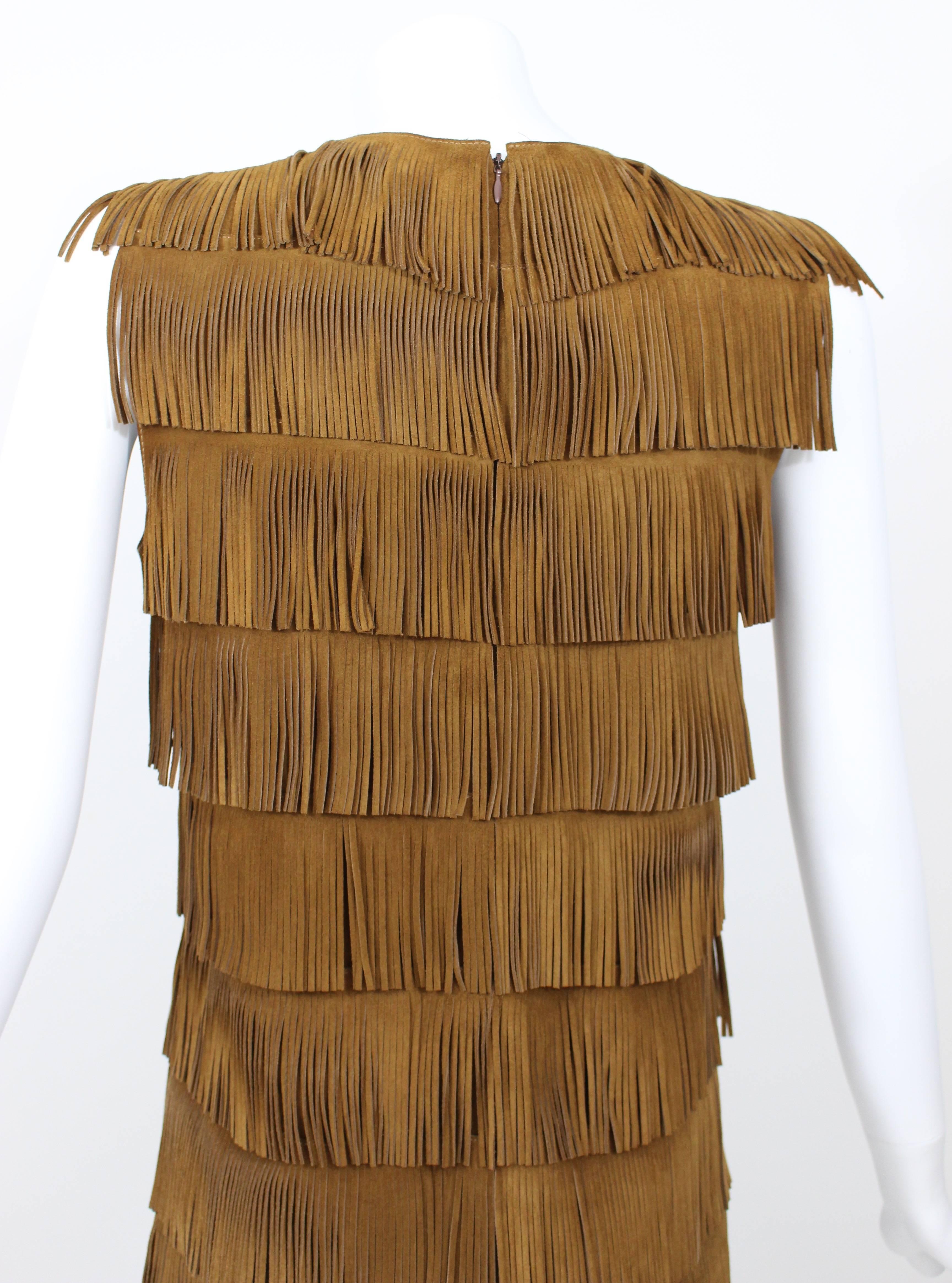 Women's Prada Brown Suede Fringe Shift Dress Spring 2007