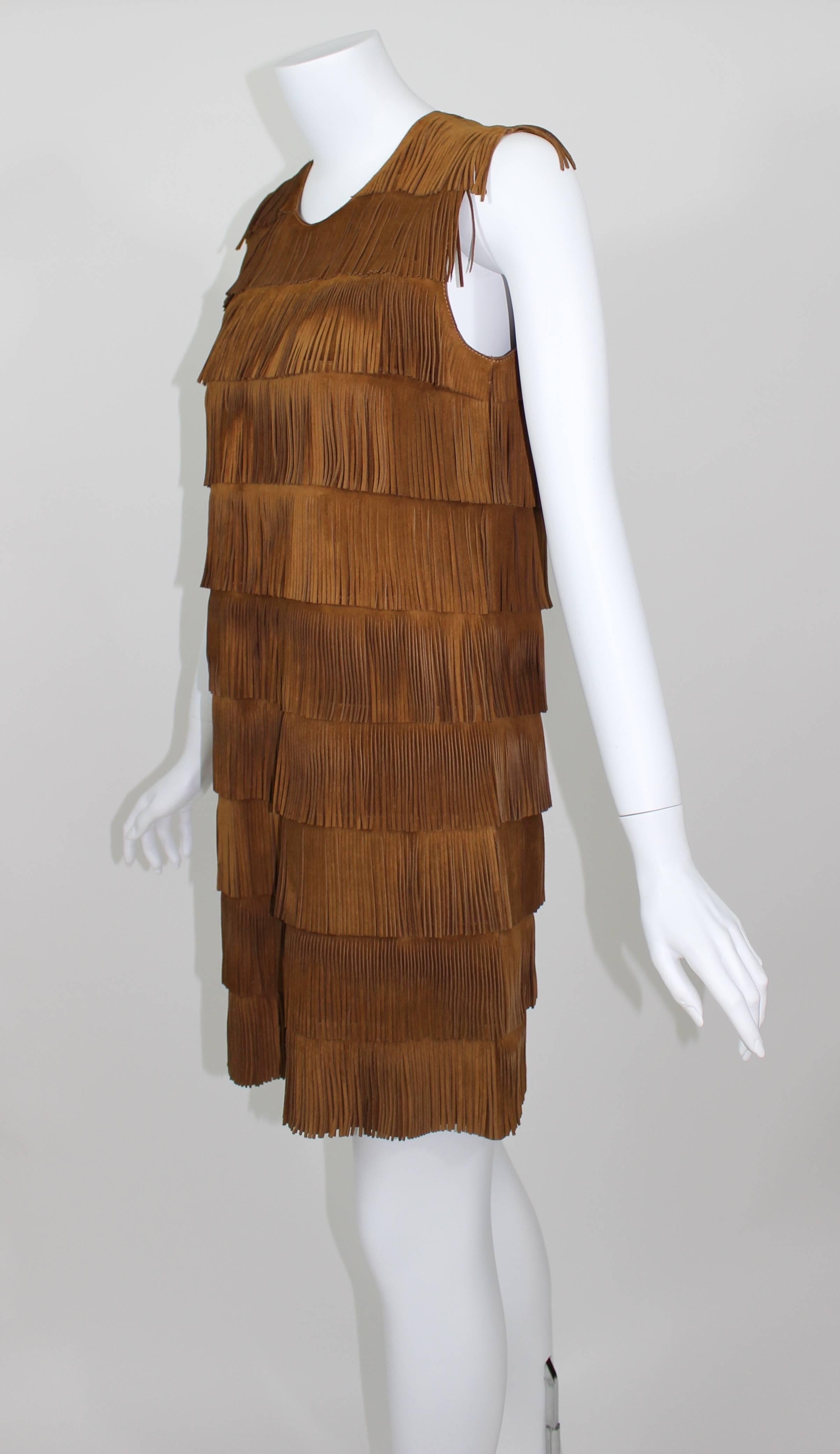 brown suede fringe dress