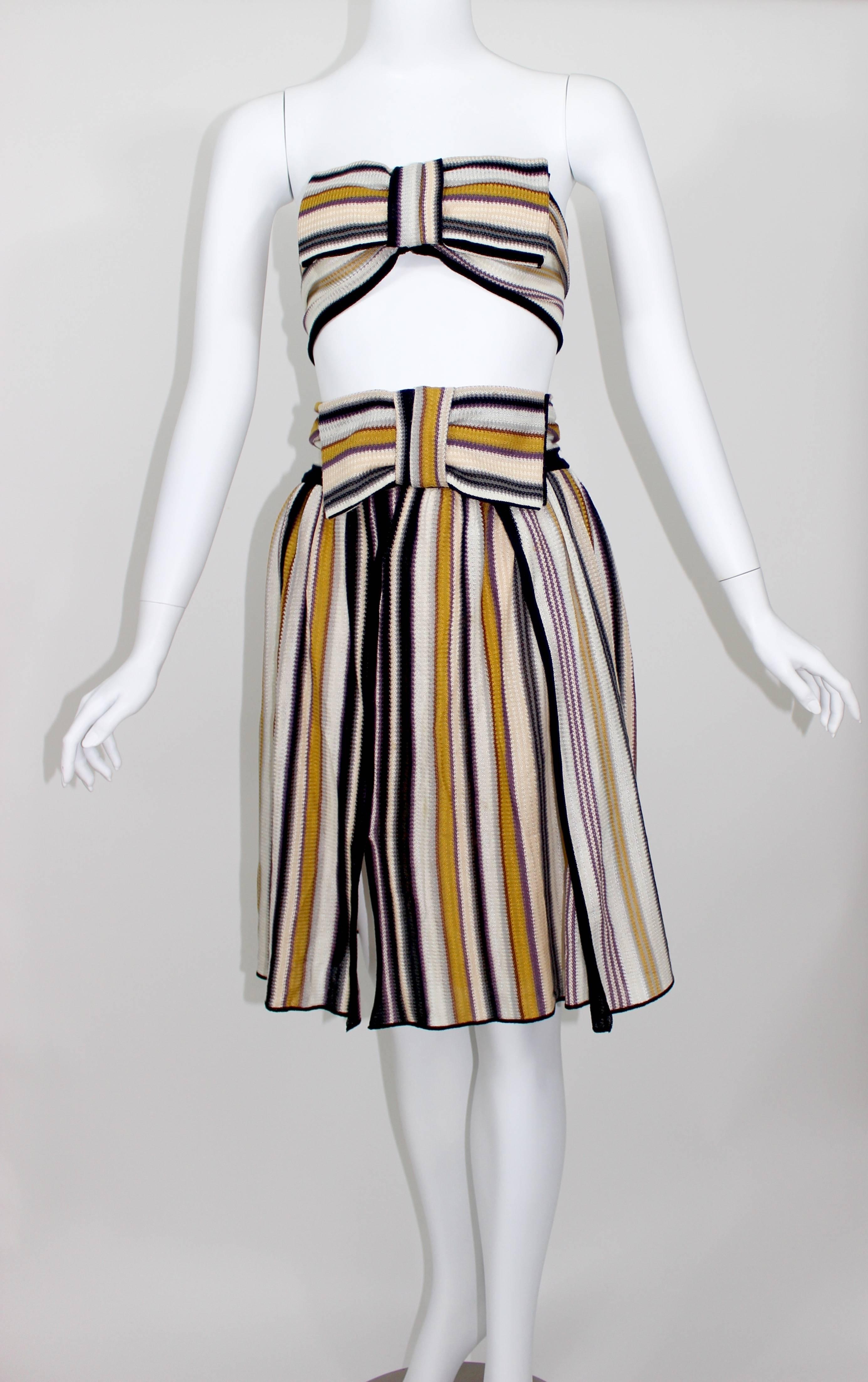 Brown Missoni Striped Bow Bandeau Top Skirt Ensemble For Sale