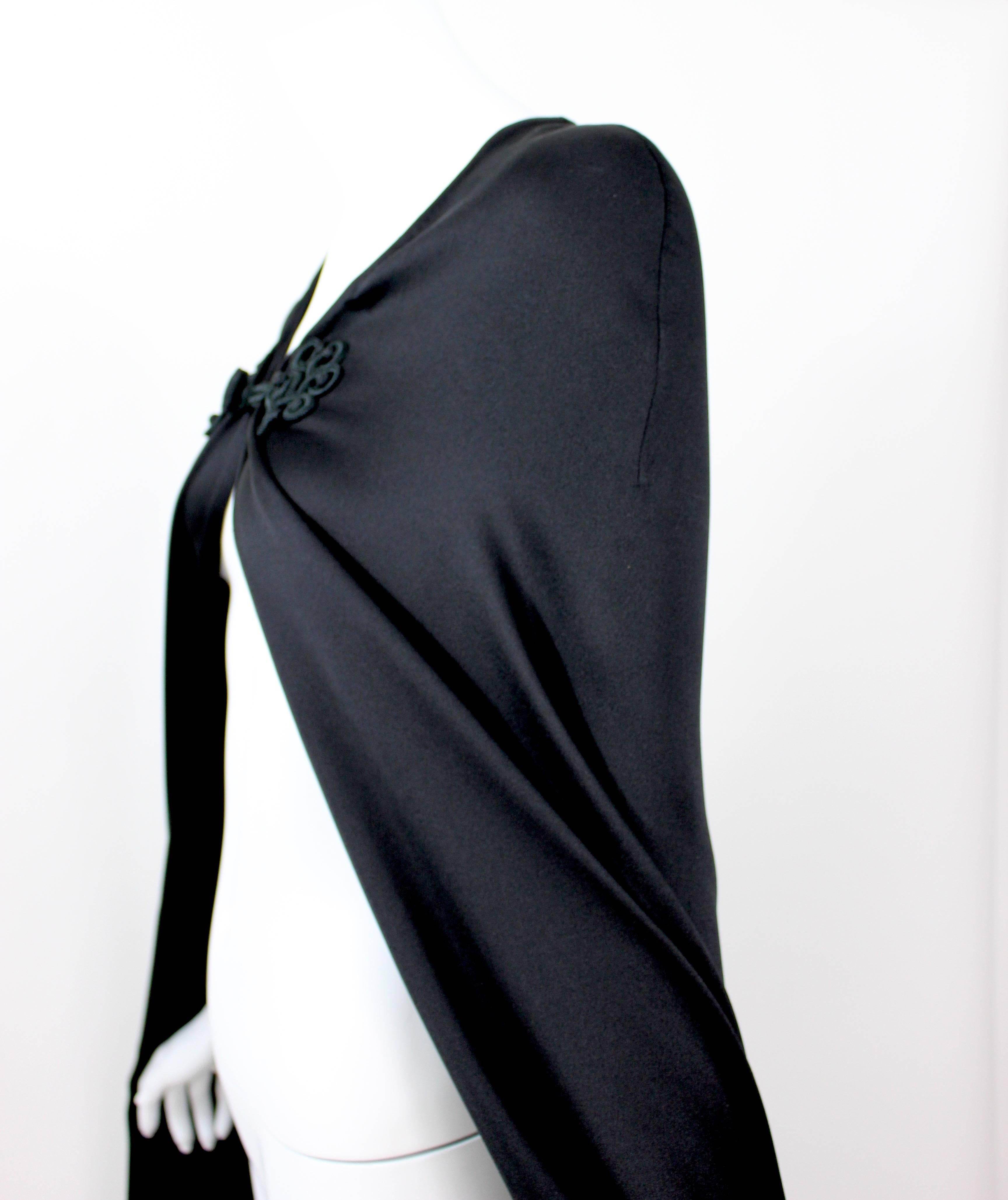 Women's Valentino Haute Couture Vintage Black Silk Satin Cape
