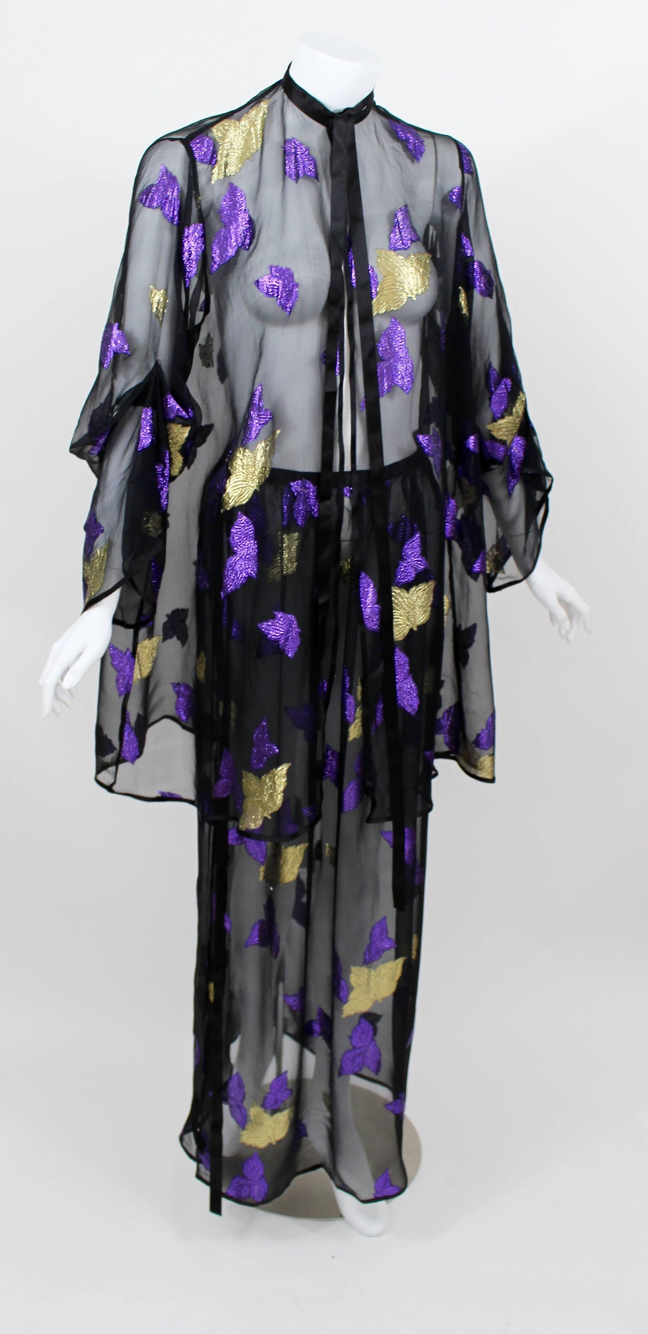  1978 Yves Saint Laurent Stunning Silk  Metallic Leaf Dress Set Documented YSL 1