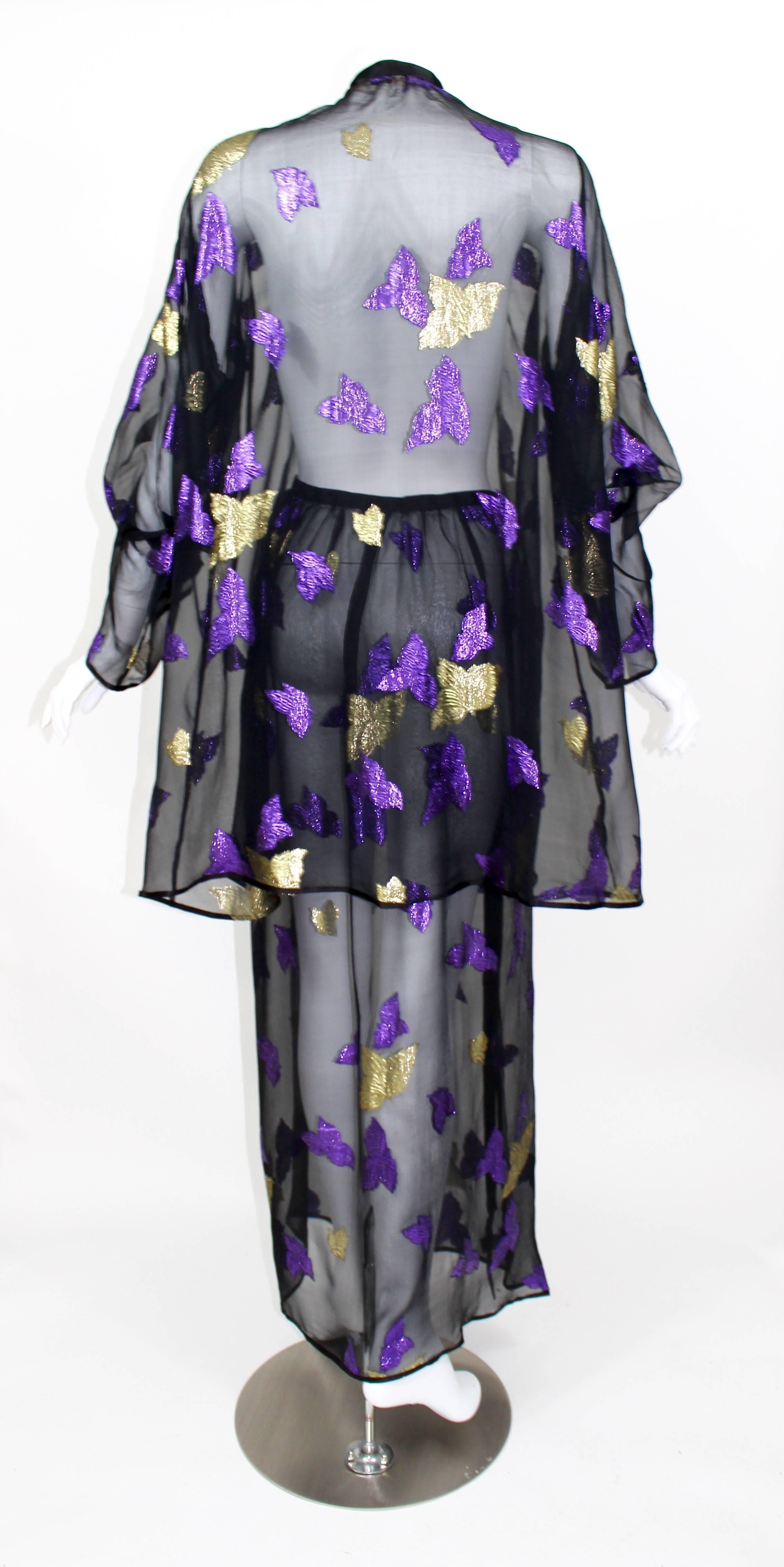 Women's  1978 Yves Saint Laurent Stunning Silk  Metallic Leaf Dress Set Documented YSL