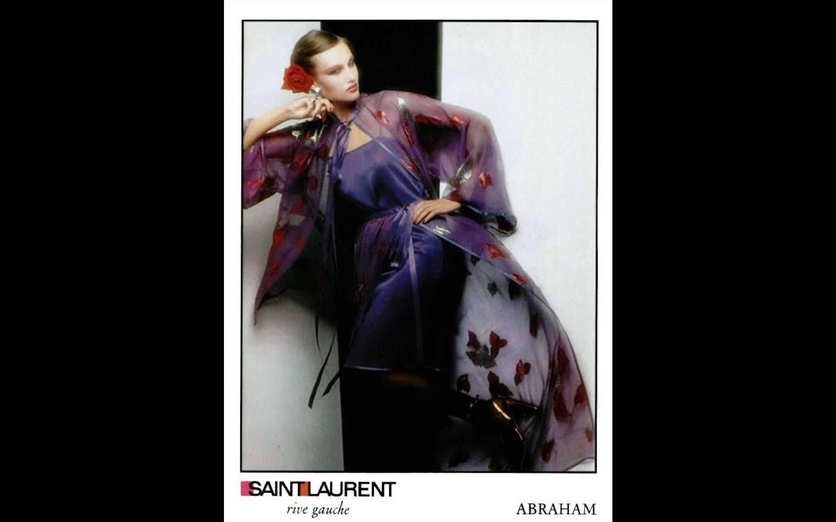 Black  1978 Yves Saint Laurent Stunning Silk  Metallic Leaf Dress Set Documented YSL