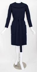 Norman Norell - Robe en jersey de laine bleu nuit des années 1960