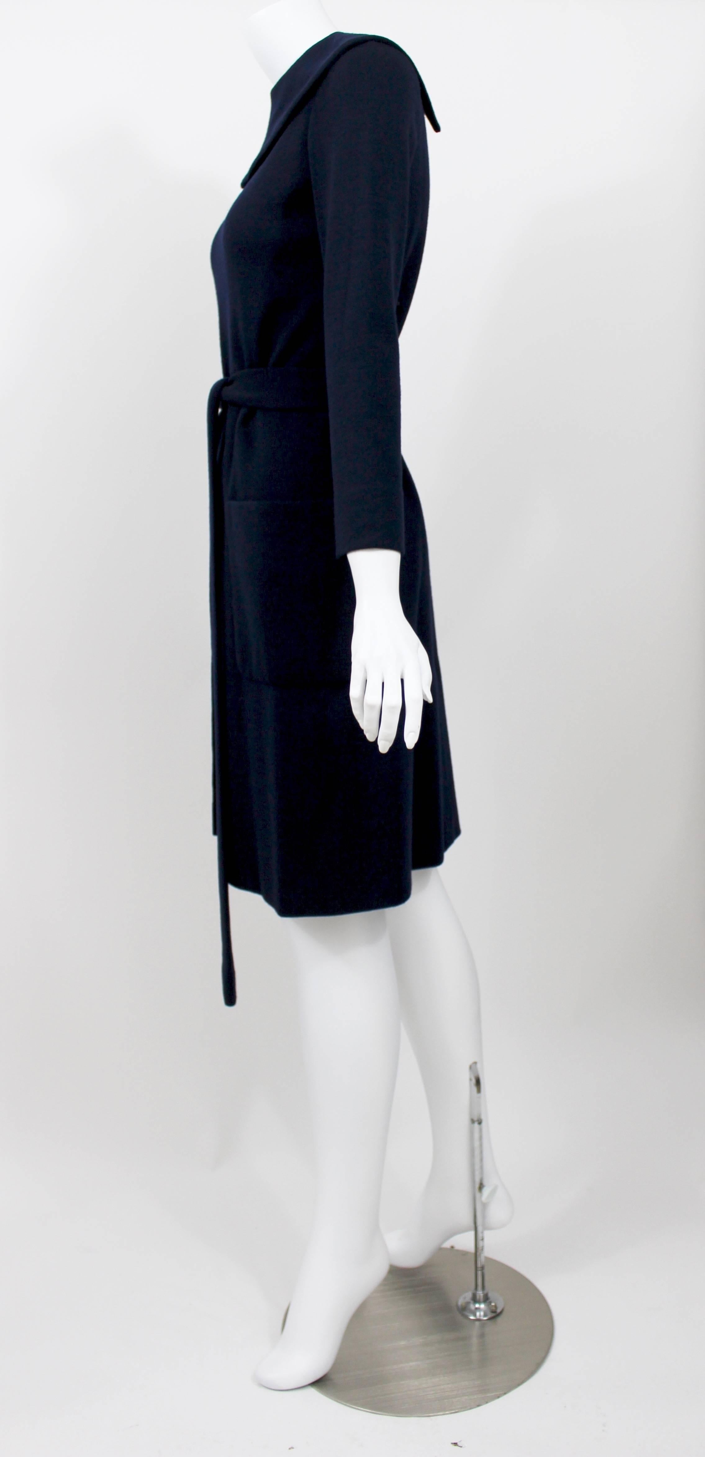 Black 1960s Norman Norell Midnight Blue Wool Jersey Dress For Sale