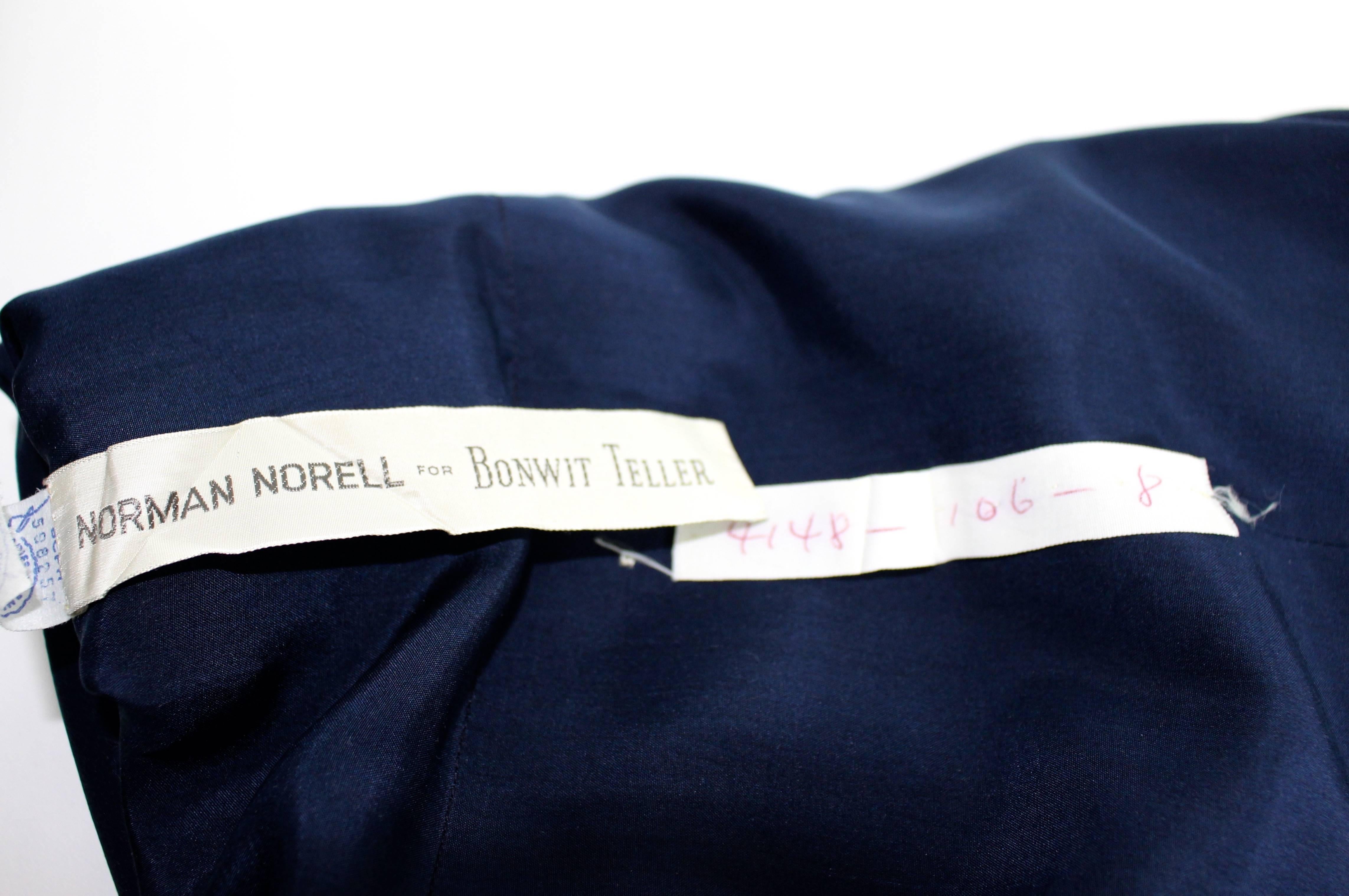 1960s Norman Norell Midnight Blue Wool Jersey Dress For Sale 4