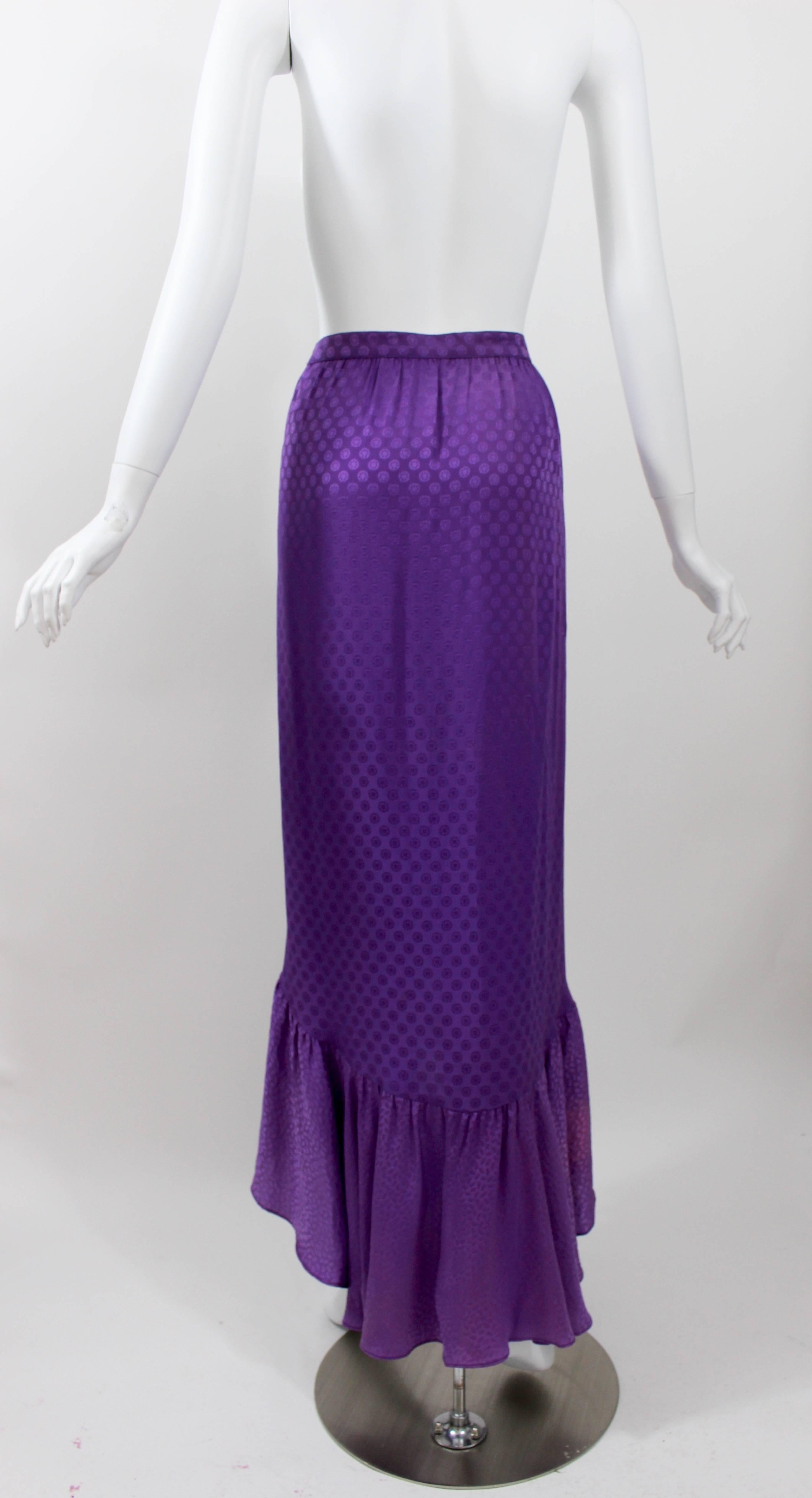 Women's 1970s Yves Saint Laurent Purple Silk Ruffle Skirt