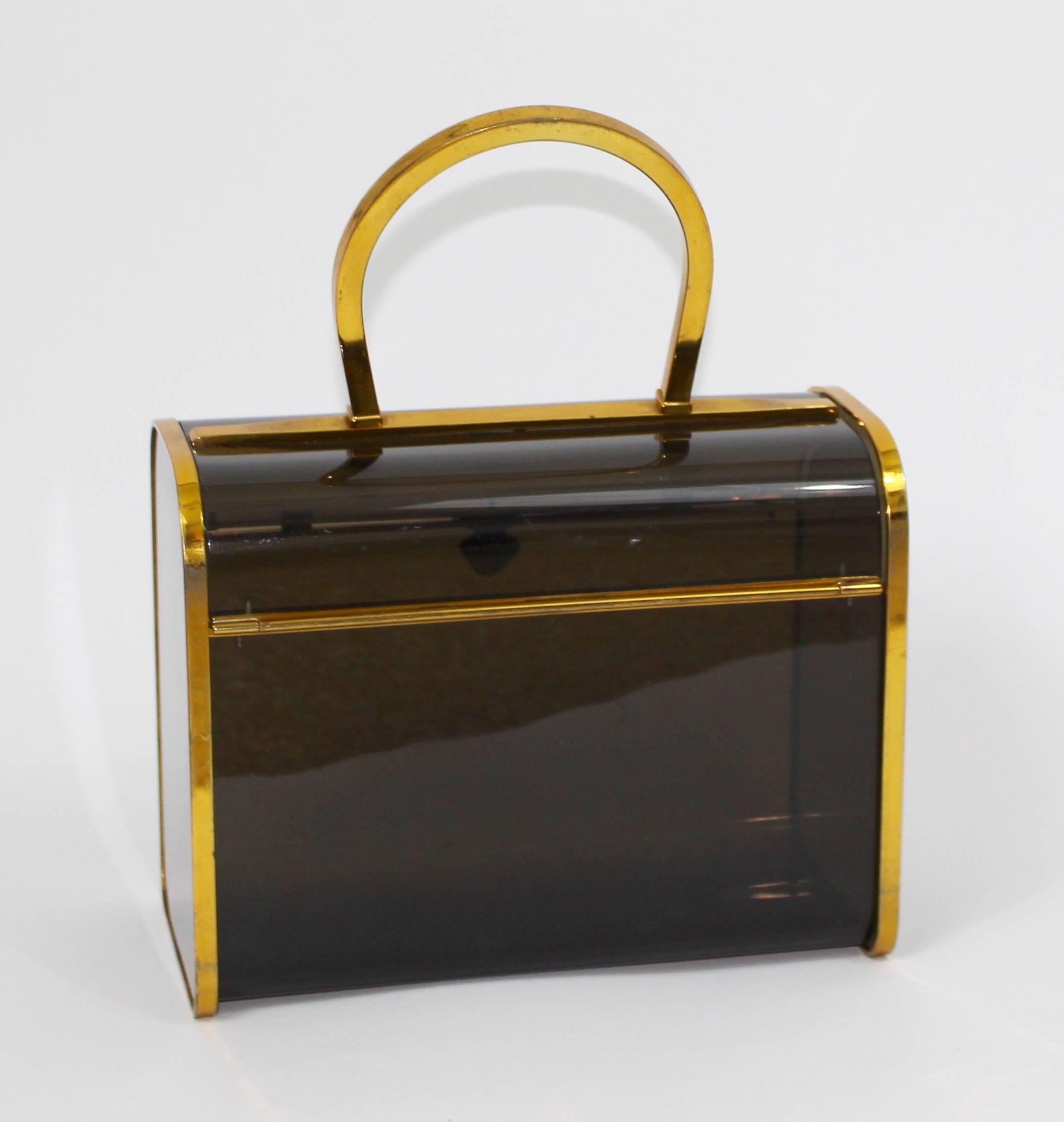 Judith Leiber Smoke Lucite & Brass Top Handle Bag/ Purse Vintage C1960s 2