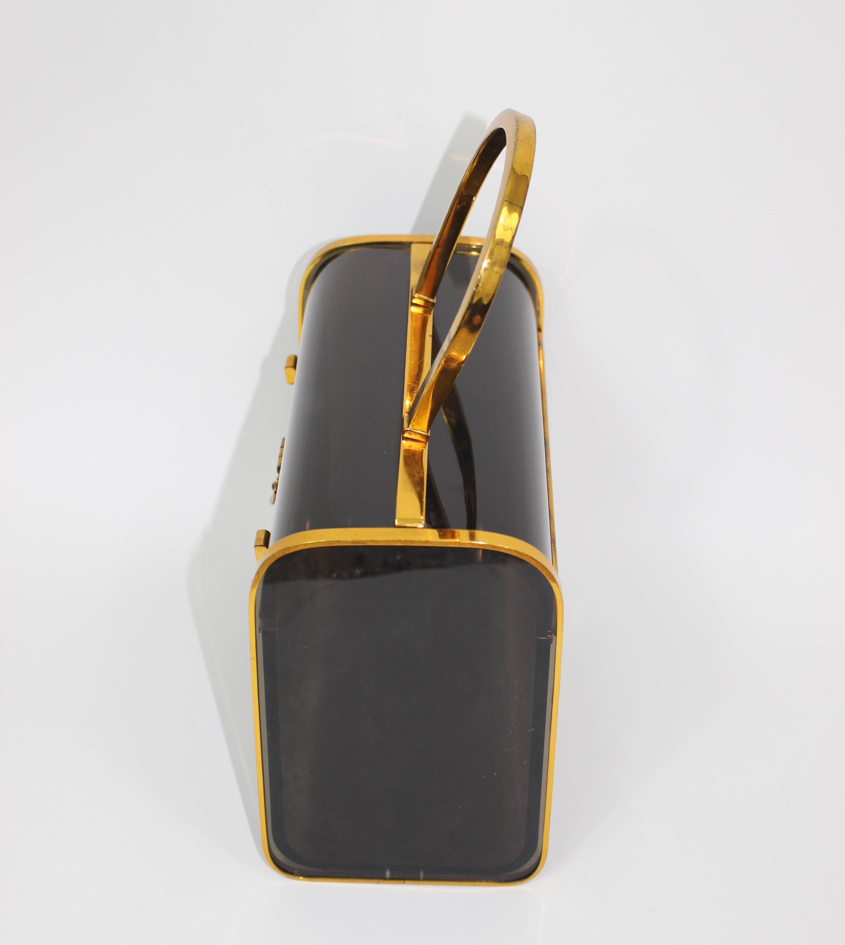 Judith Leiber Smoke Lucite & Brass Top Handle Bag/ Purse Vintage C1960s 3