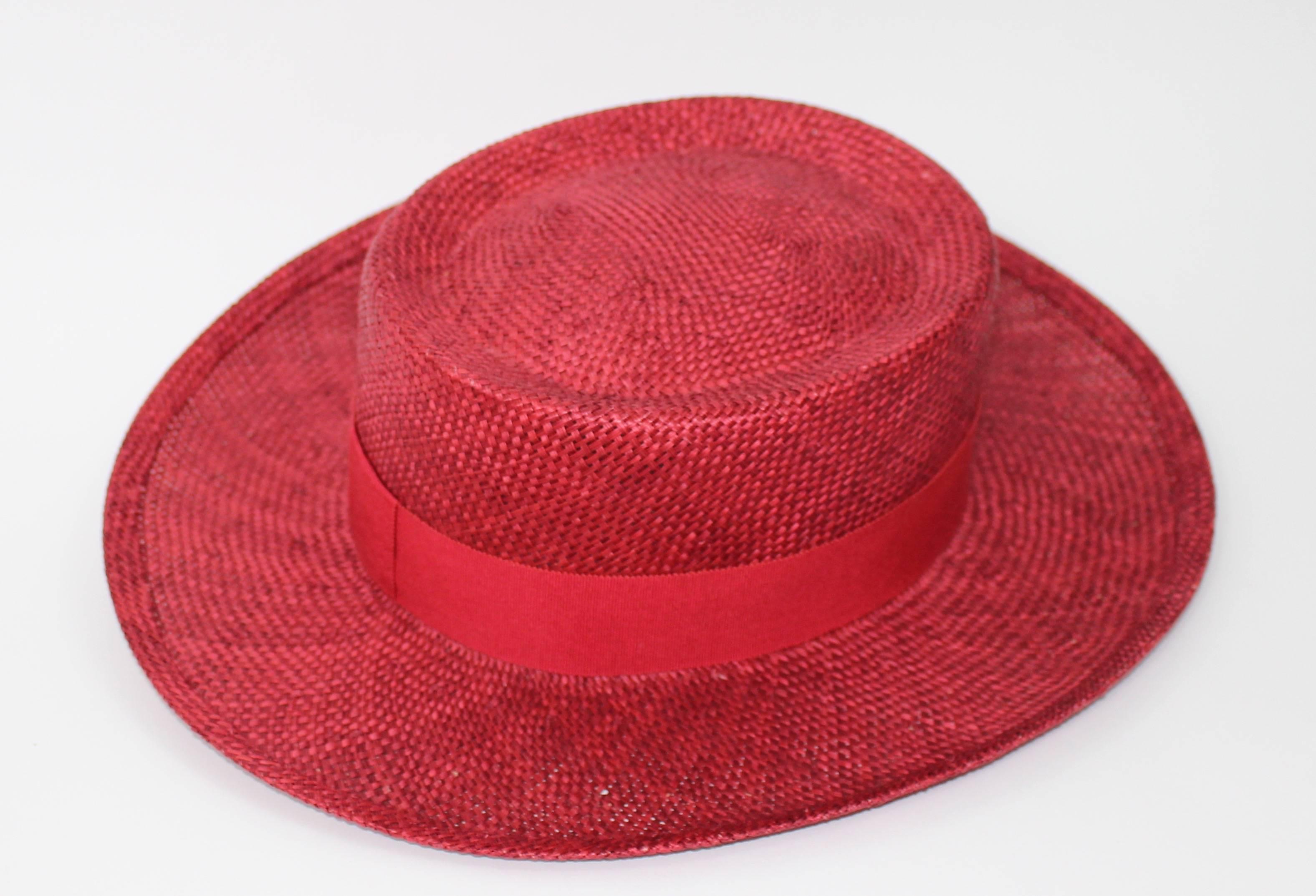 Vintage Chanel Cherry Red Straw Hat at 1stDibs | vintage chanel hats ...