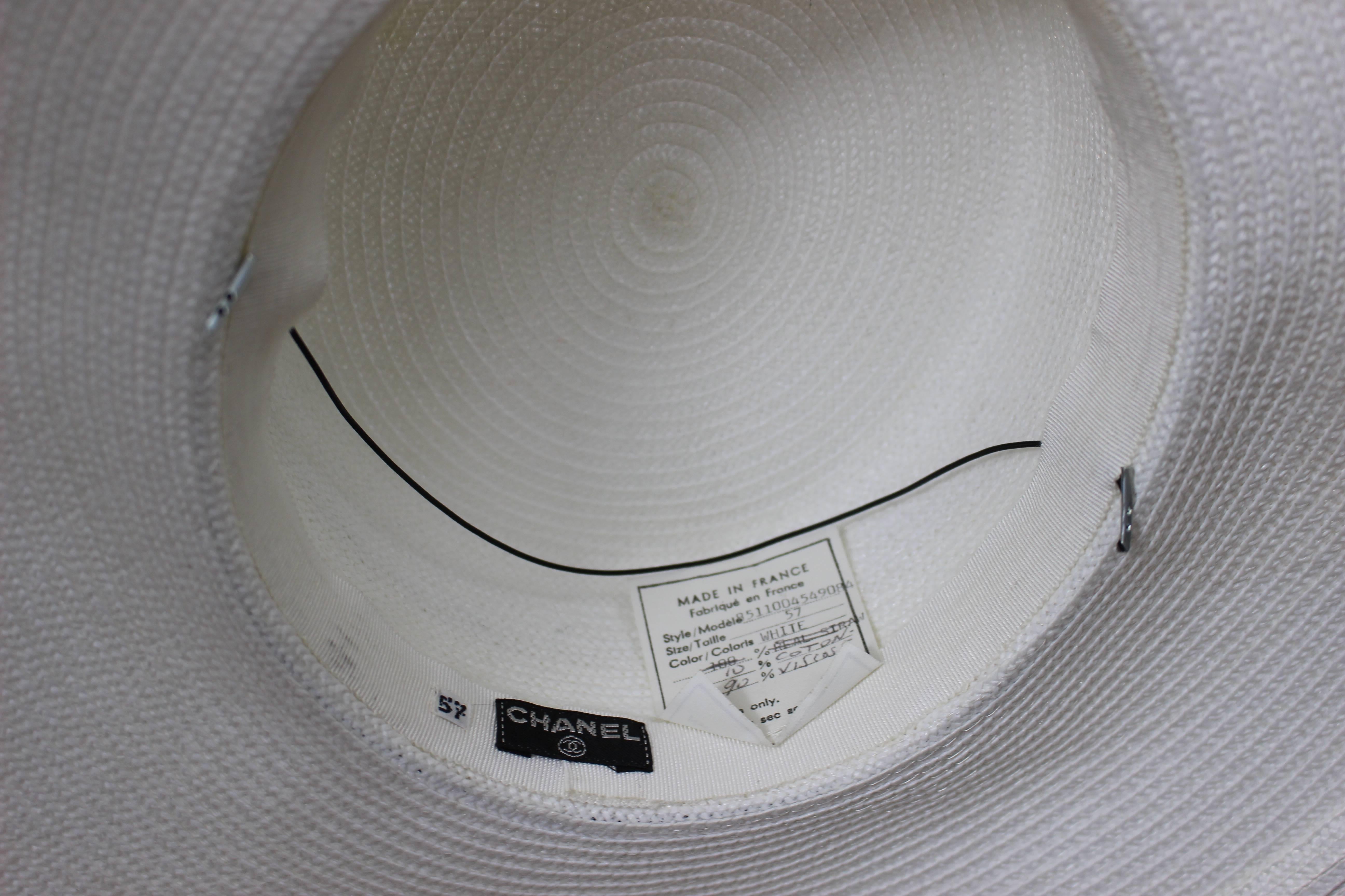 Vintage Chanel White Hat w/ Camellia Flower & Ribbon Trim 1