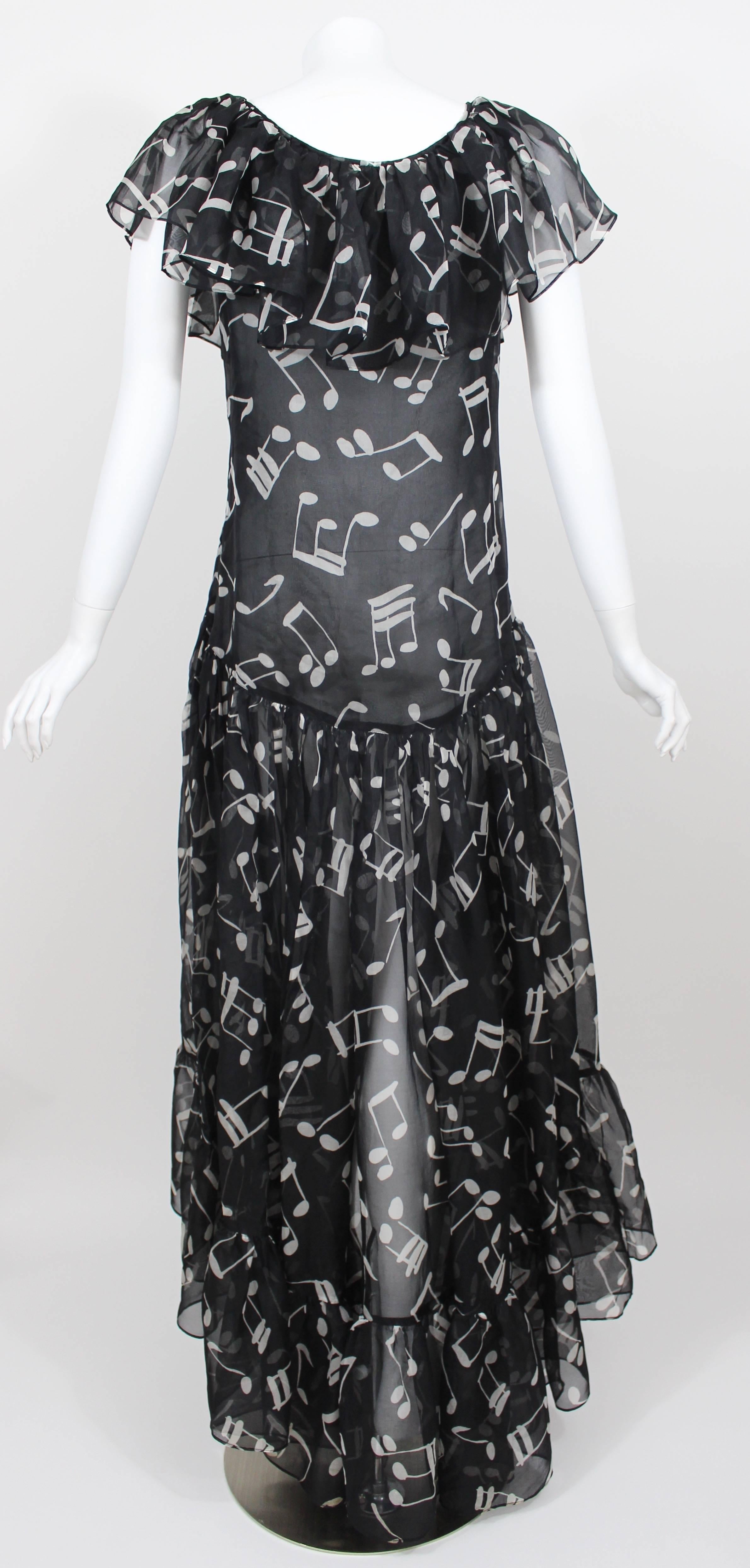 Yves Saint Laurent Documented Silk Black and White Music Note Dress, 1982  In Excellent Condition In Boca Raton, FL
