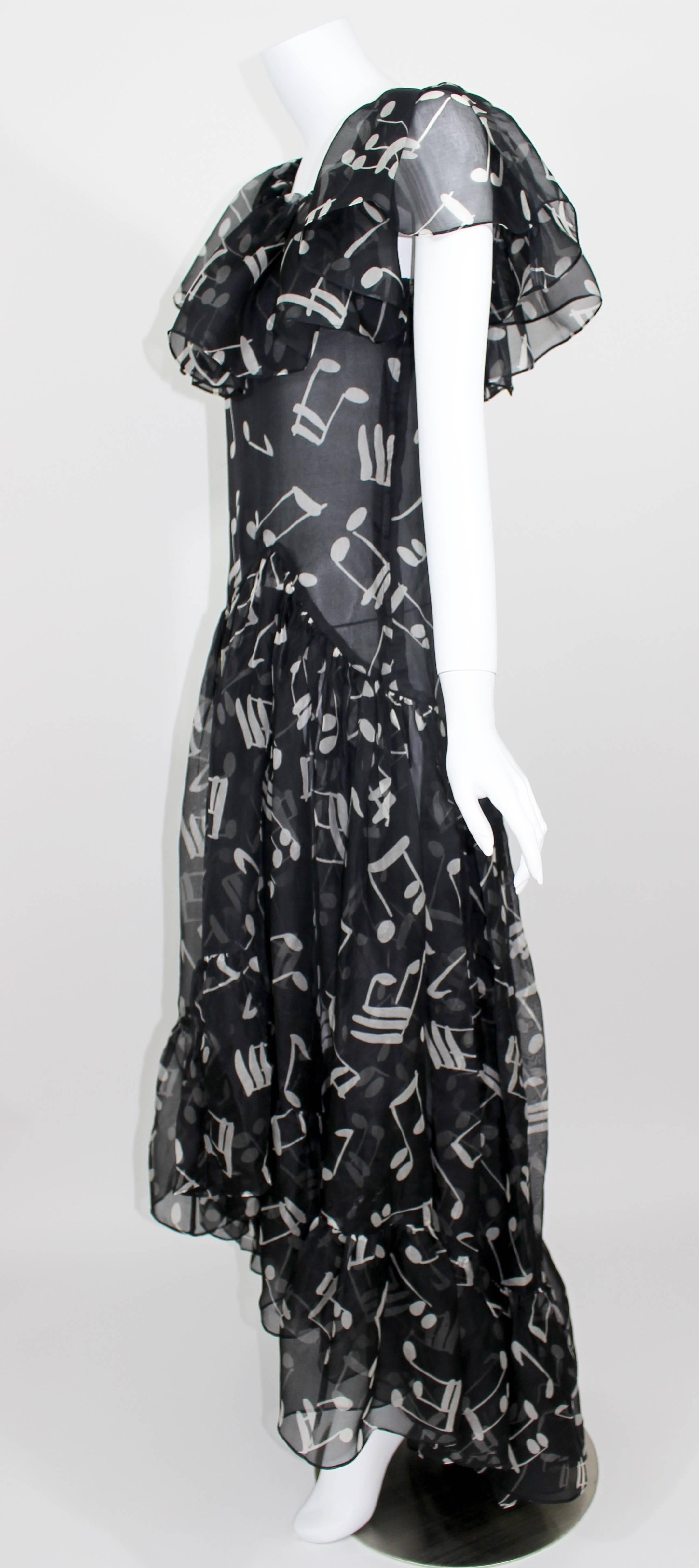 Yves Saint Laurent Documented Silk Black and White Music Note Dress, 1982  1