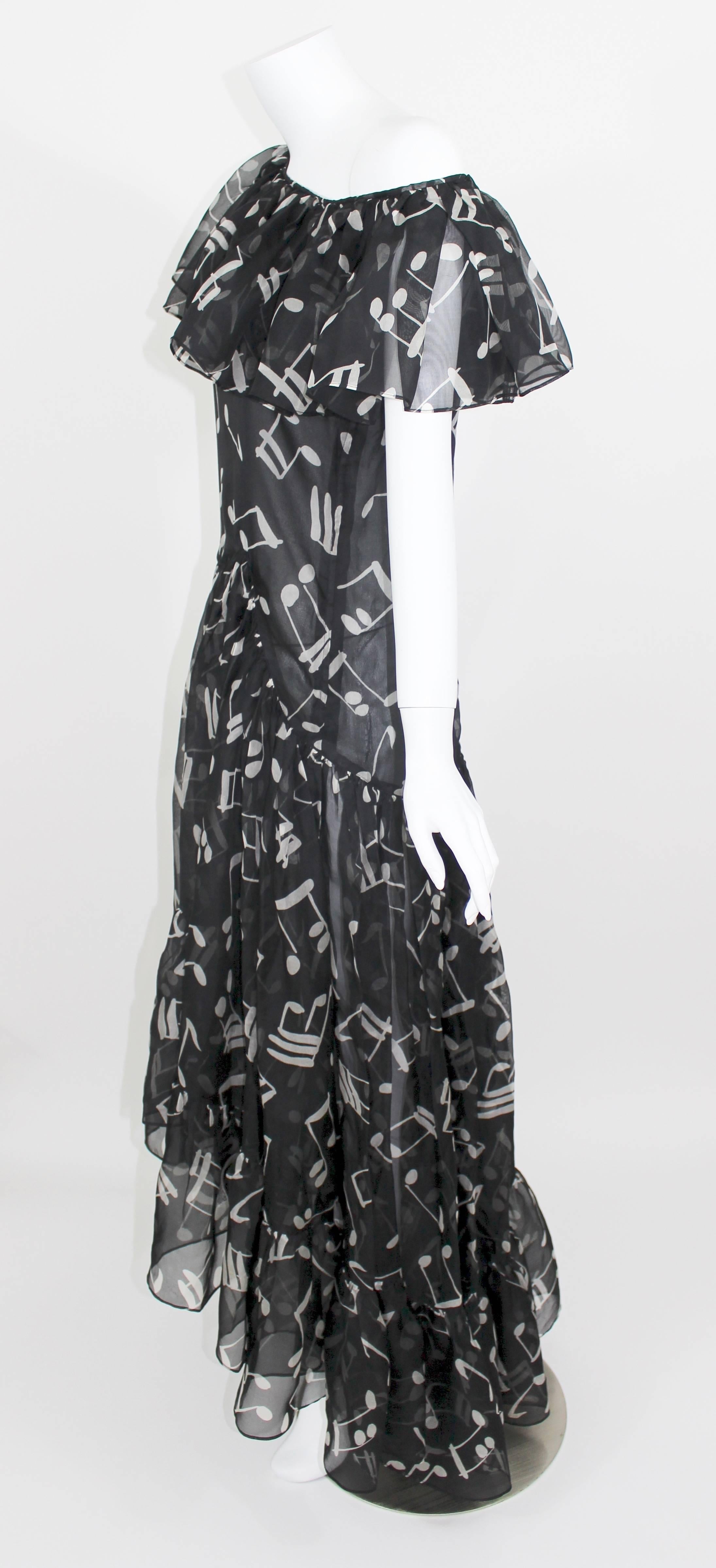 Yves Saint Laurent Documented Silk Black and White Music Note Dress, 1982  2