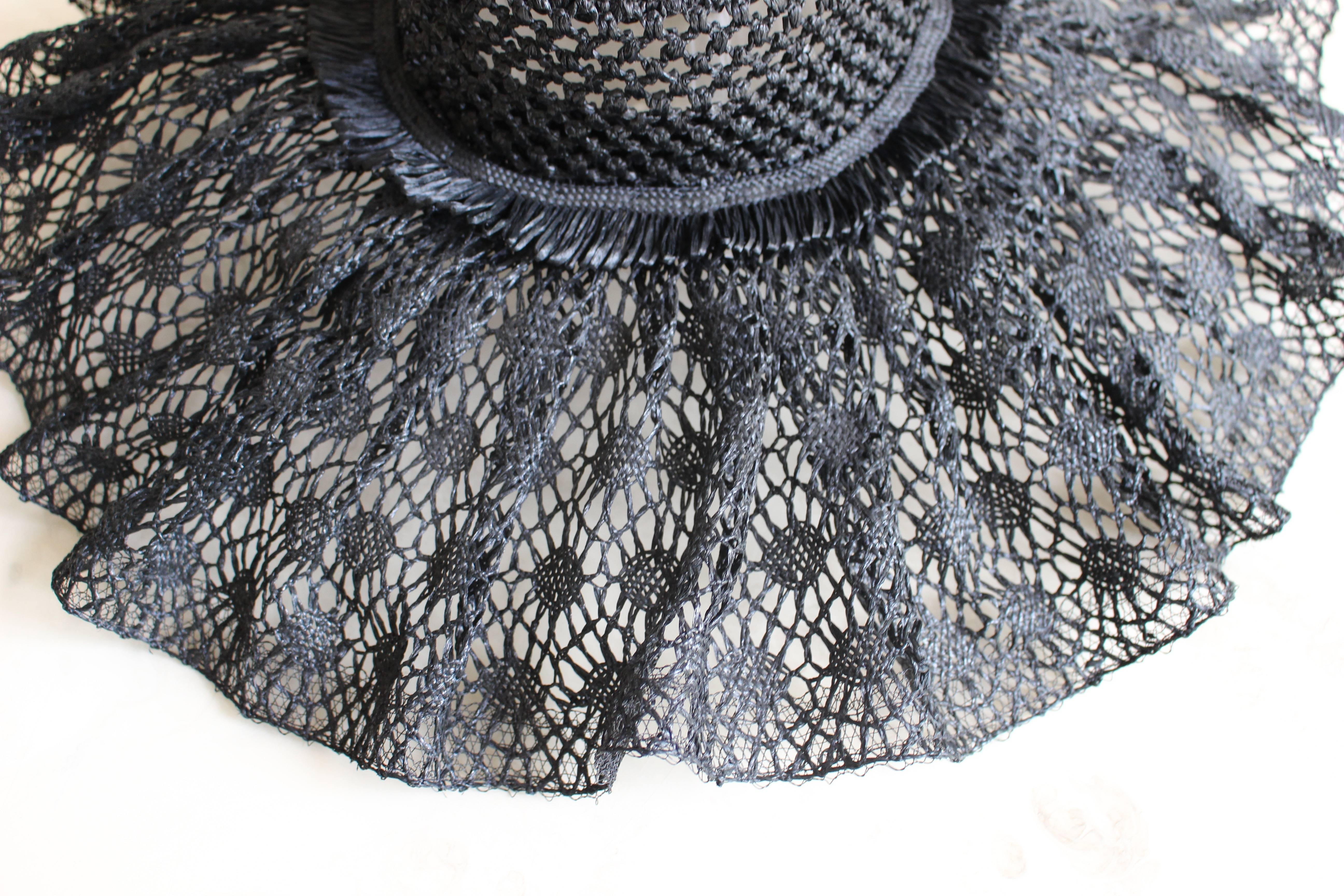 YSL Vintage Yves Saint Laurent Black Raffia Lace Hat with Tags 1
