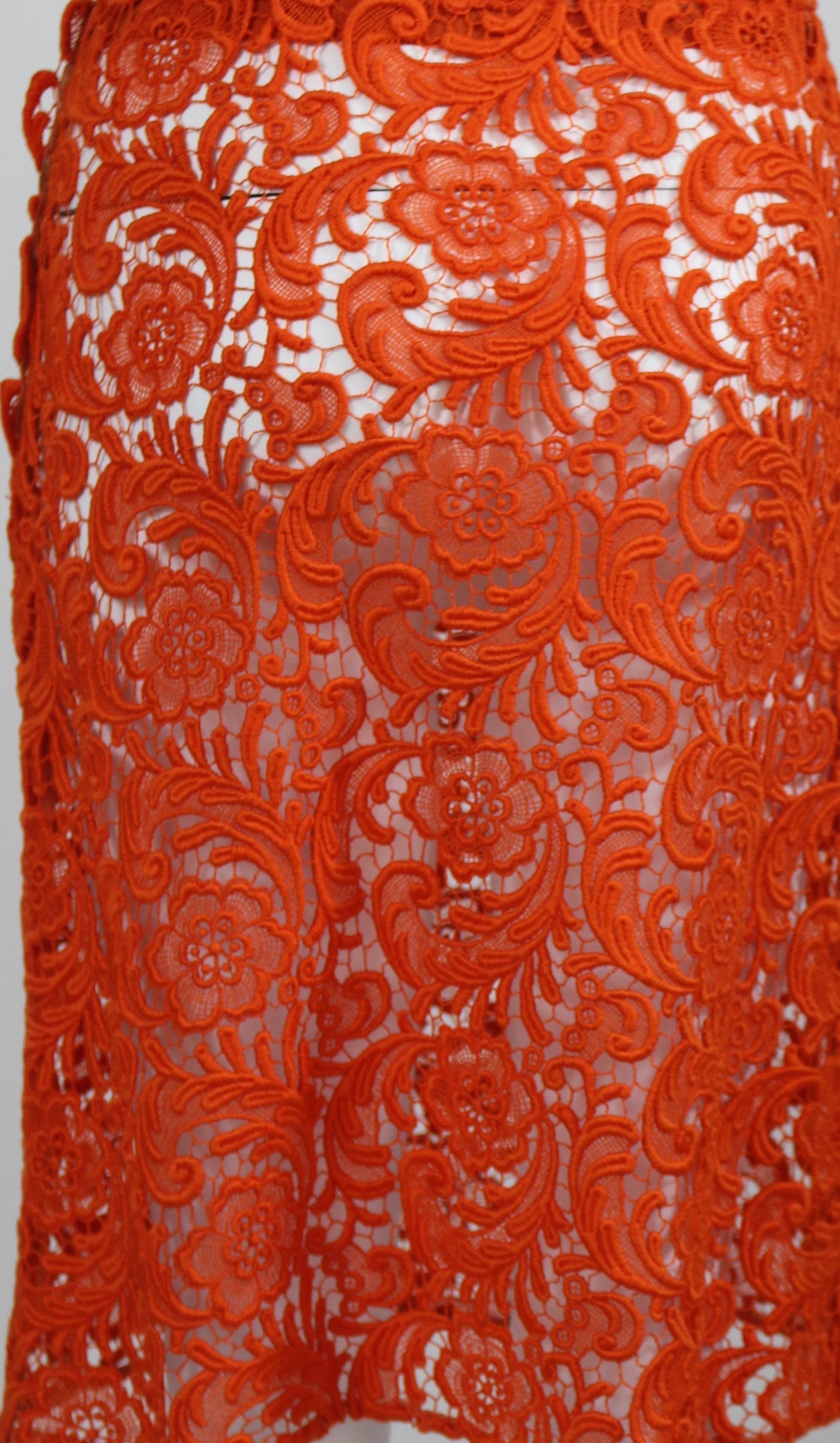  Fall 2008 Prada Orange Guipure Lace Skirt Runway Look #20 In Excellent Condition In Boca Raton, FL
