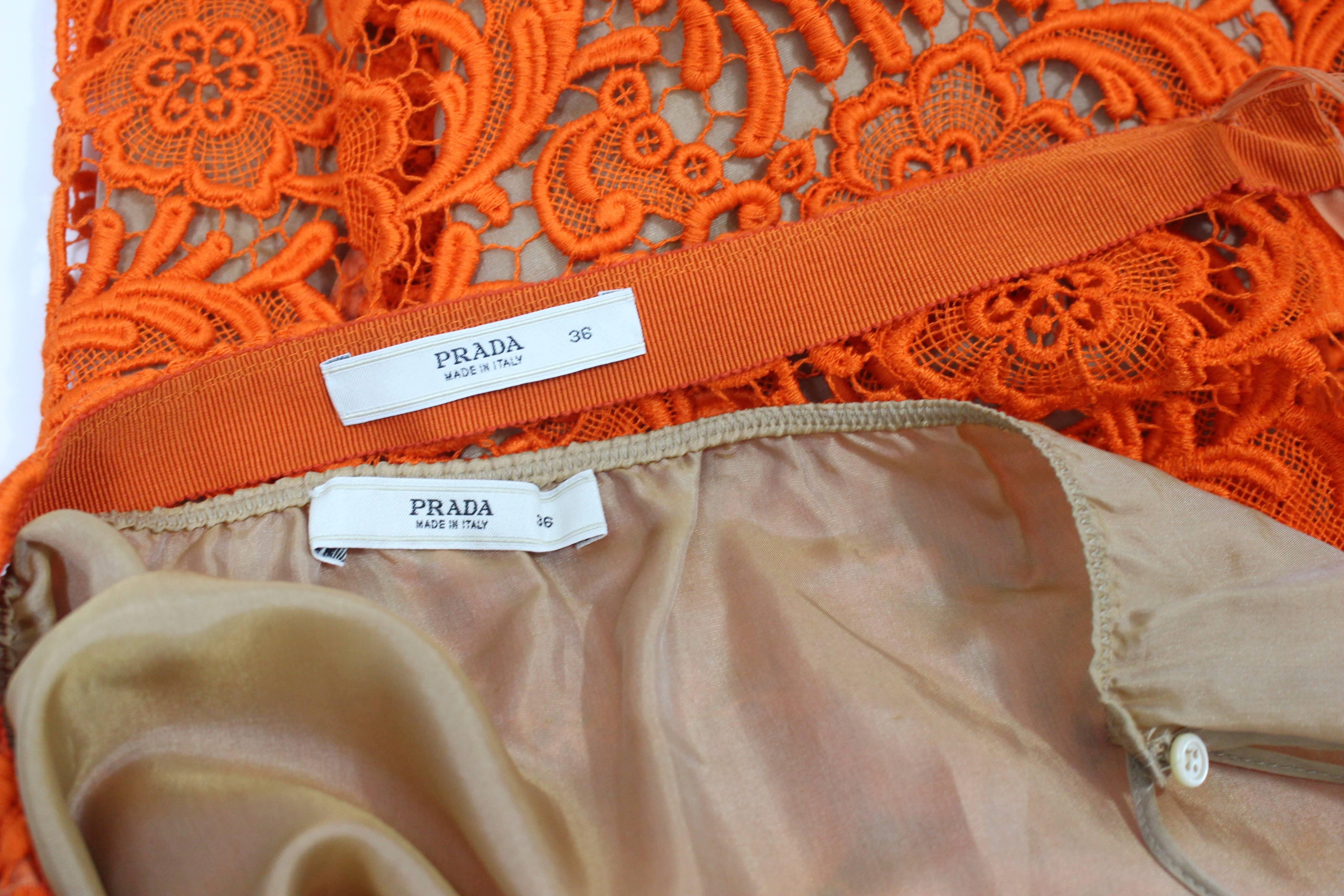  Fall 2008 Prada Orange Guipure Lace Skirt Runway Look #20 1